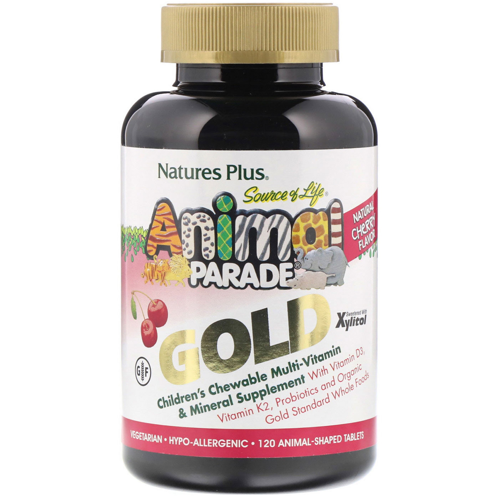 Nature's Plus, Source of Life Animal Parade Gold, Suplemento Vitamínico e Mineral Infantil Mastigável, Sabor Natural de Cereja, 120 Comprimidos em Forma de Animal - Imagem 3