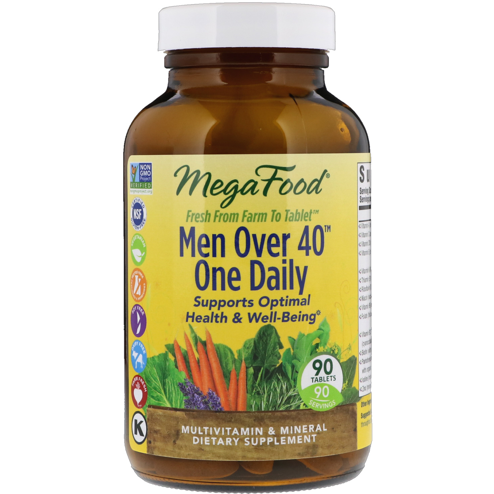 MegaFood, Men Over 40 One Daily, Fórmula Sem Ferro, 90 Comprimidos