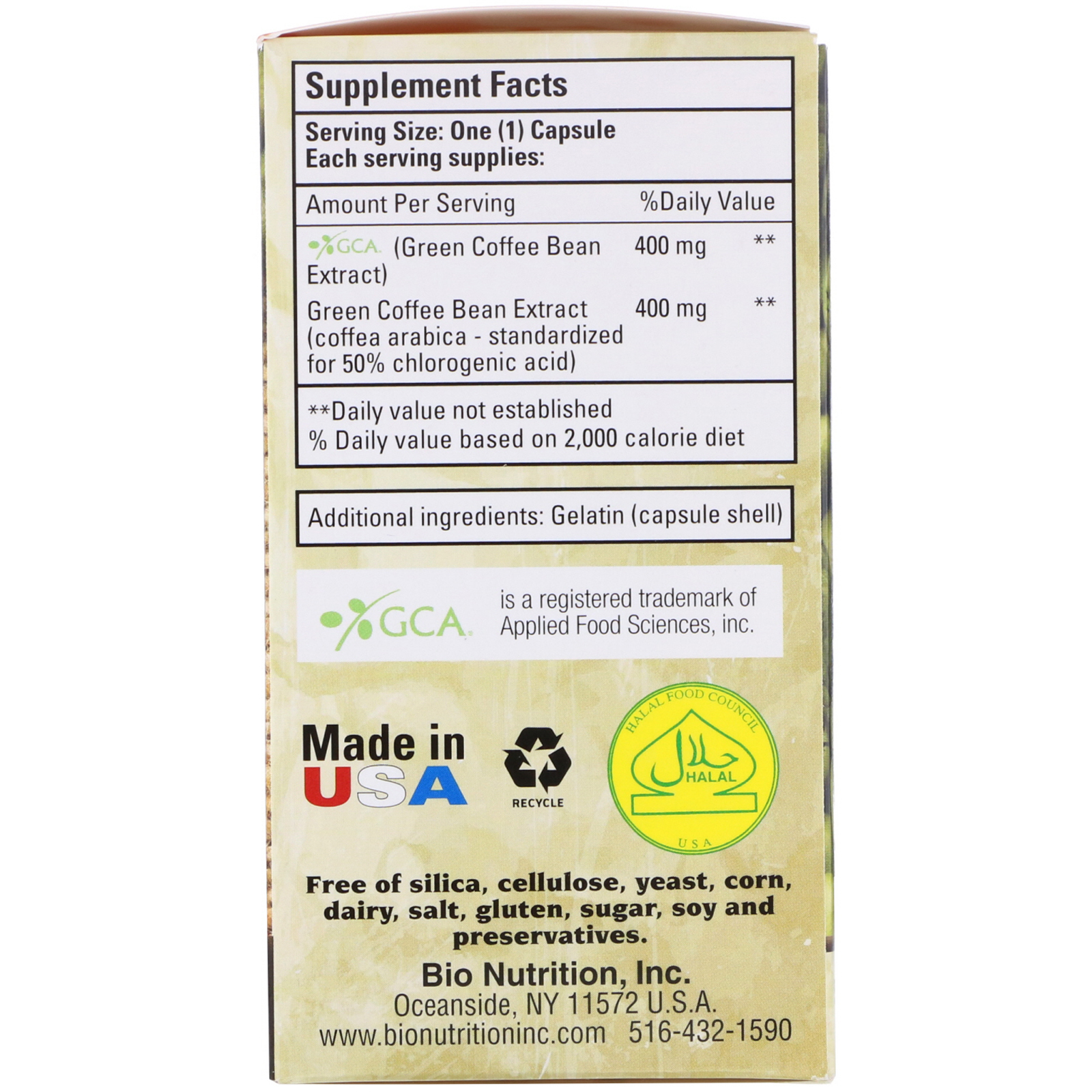 Bio Nutrition, Grãos de puro café verde, 800 mg, 50 cápsulas - Imagem 2