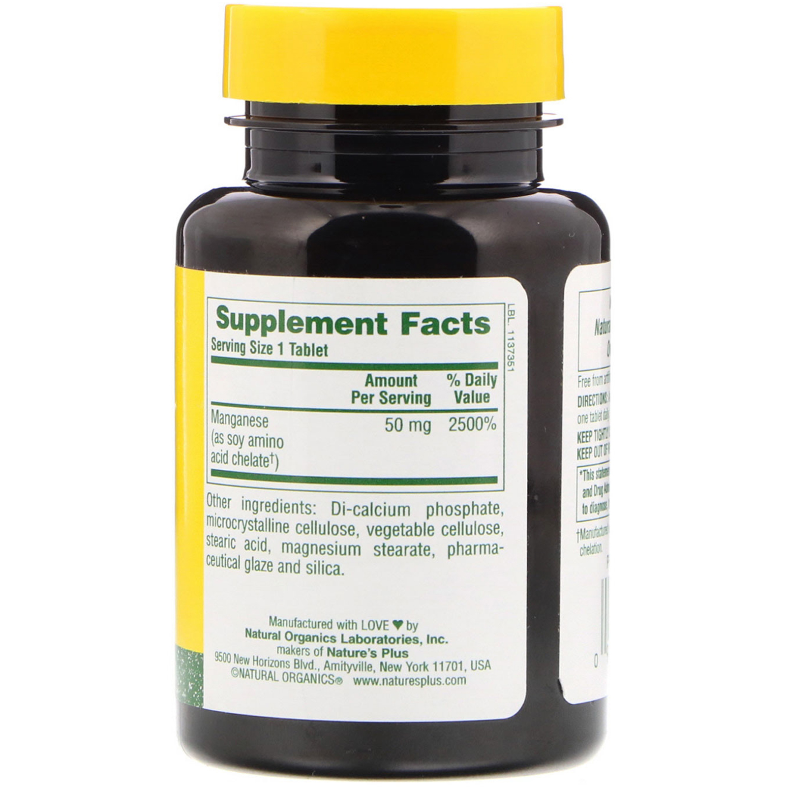 Nature's Plus, Manganês, 50 mg, 90 comprimidos - Imagem 2
