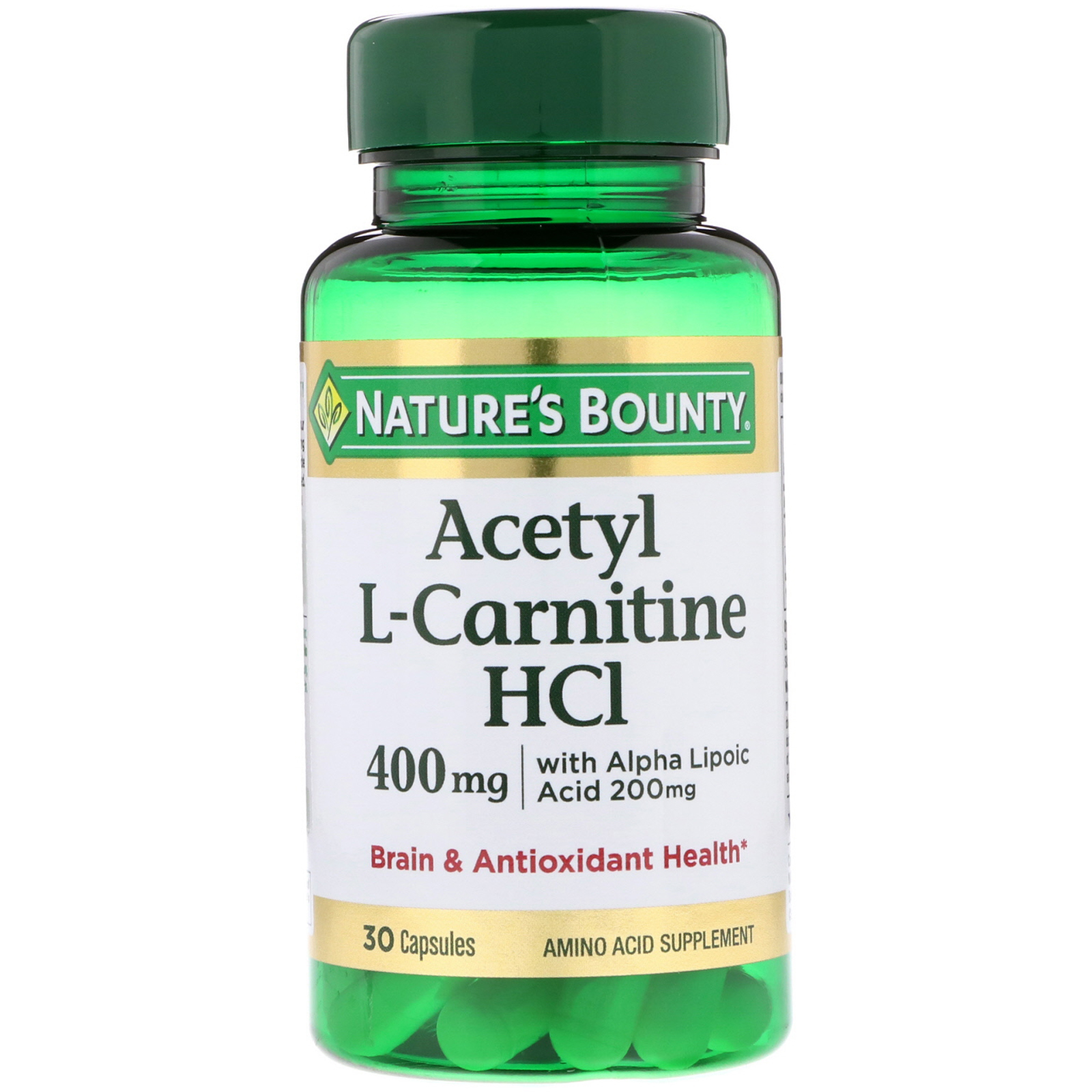 Nature's Bounty, HCI L-Carnitina Acetil, 400 mg, 30 Cápsulas
