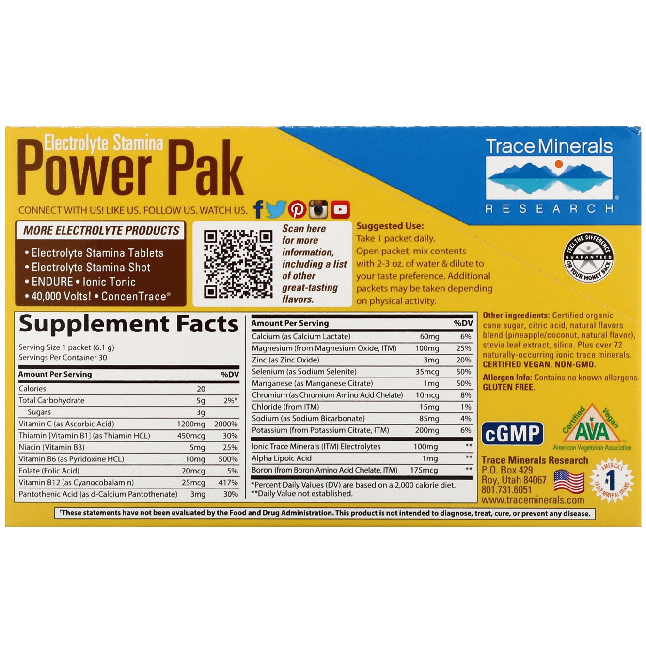 Trace Minerals Research, Electrolyte Stamina Power Pak, Pineapple Coconut, 30 Packets, 0.22 oz (6.1 g) Each - Imagem 2
