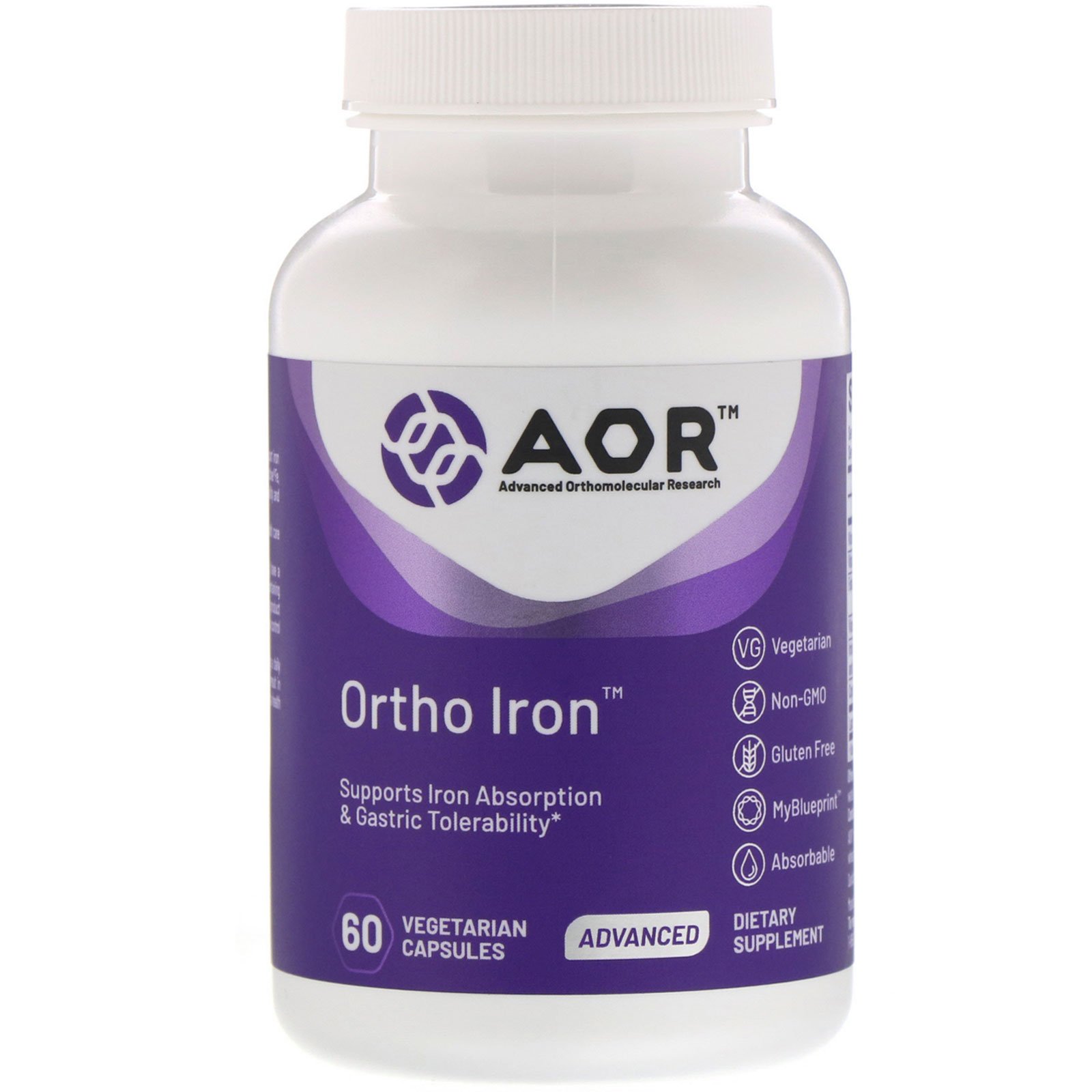 Advanced Orthomolecular Research AOR, Ferro Ortho, 60 Cápsulas Vegetarianas