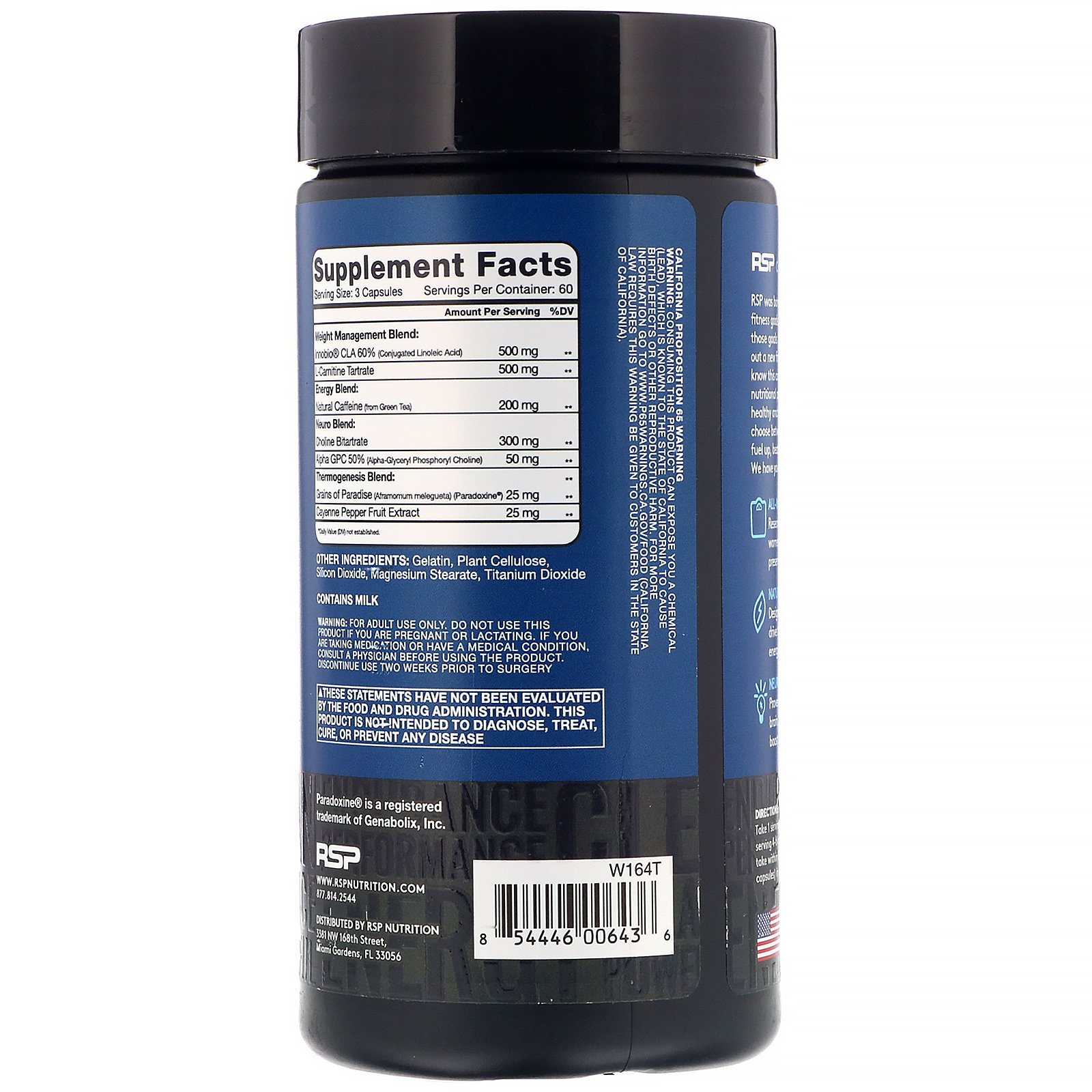 RSP Nutrition, QuadraLean Thermo, 180 Capsules - Imagem 2