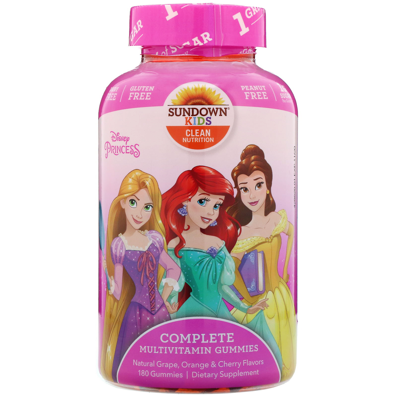 Sundown Naturals Kids, Complete Multivitamin Gummies, Disney Princess, Natural Grape, Orange & Cherry Flavors, 180 Gummies