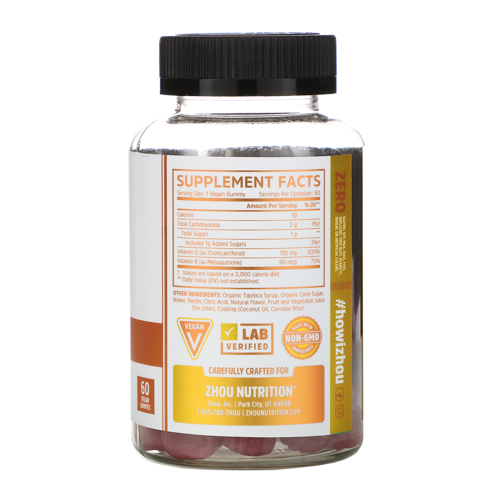 Zhou Nutrition, K2 + D3, Strawberry, 60 Vegan Gummies - Imagem 2