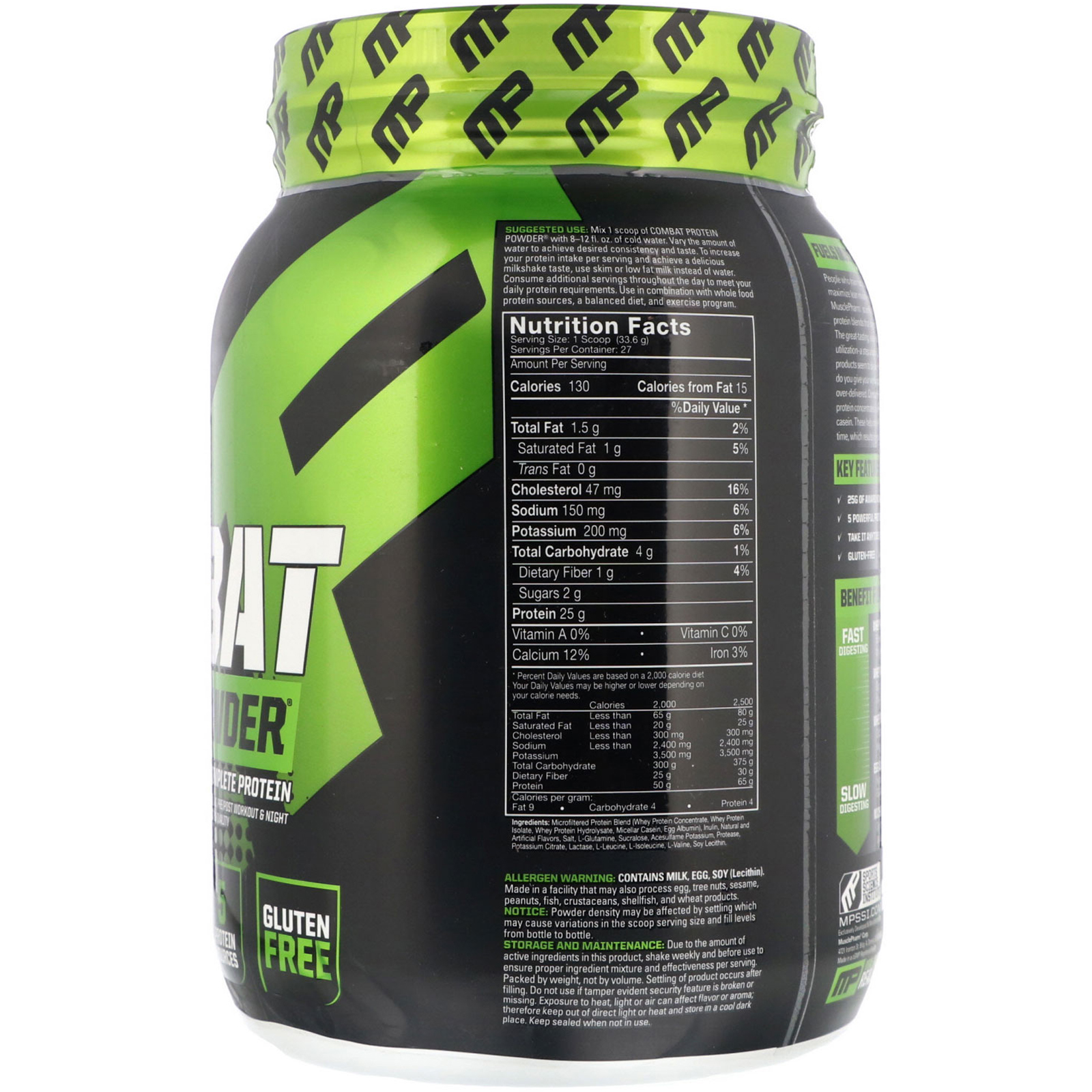 MusclePharm, Combat Protein Powder, Baunilha, 907 g (2 lb) - Imagem 2