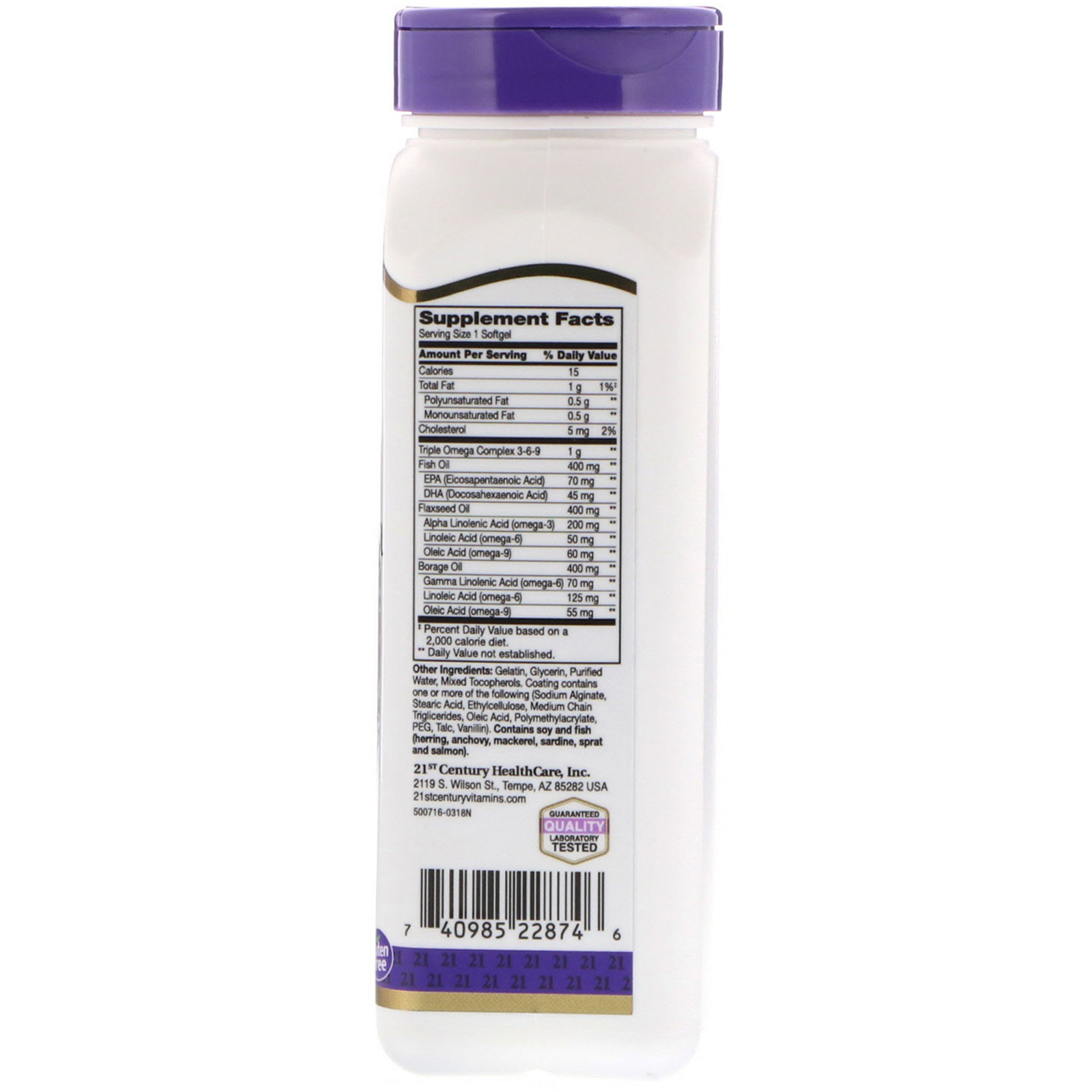 21st Century, Complexo Ômega Triplo 3-6-9, 90 Cápsulas Softgel Revestidas Entericamente - Imagem 2