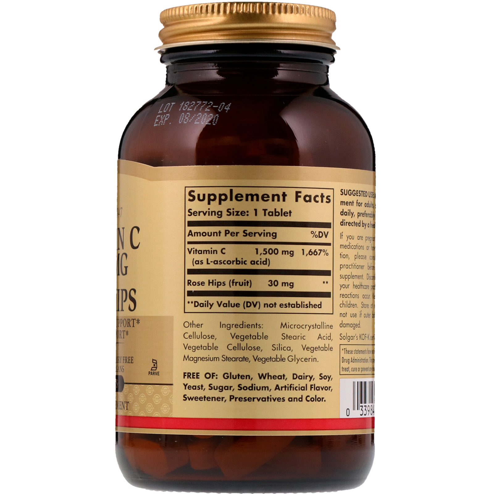 Solgar, Vitamin C with Rose Hips, 1,500 mg, 90 Tablets - Imagem 2