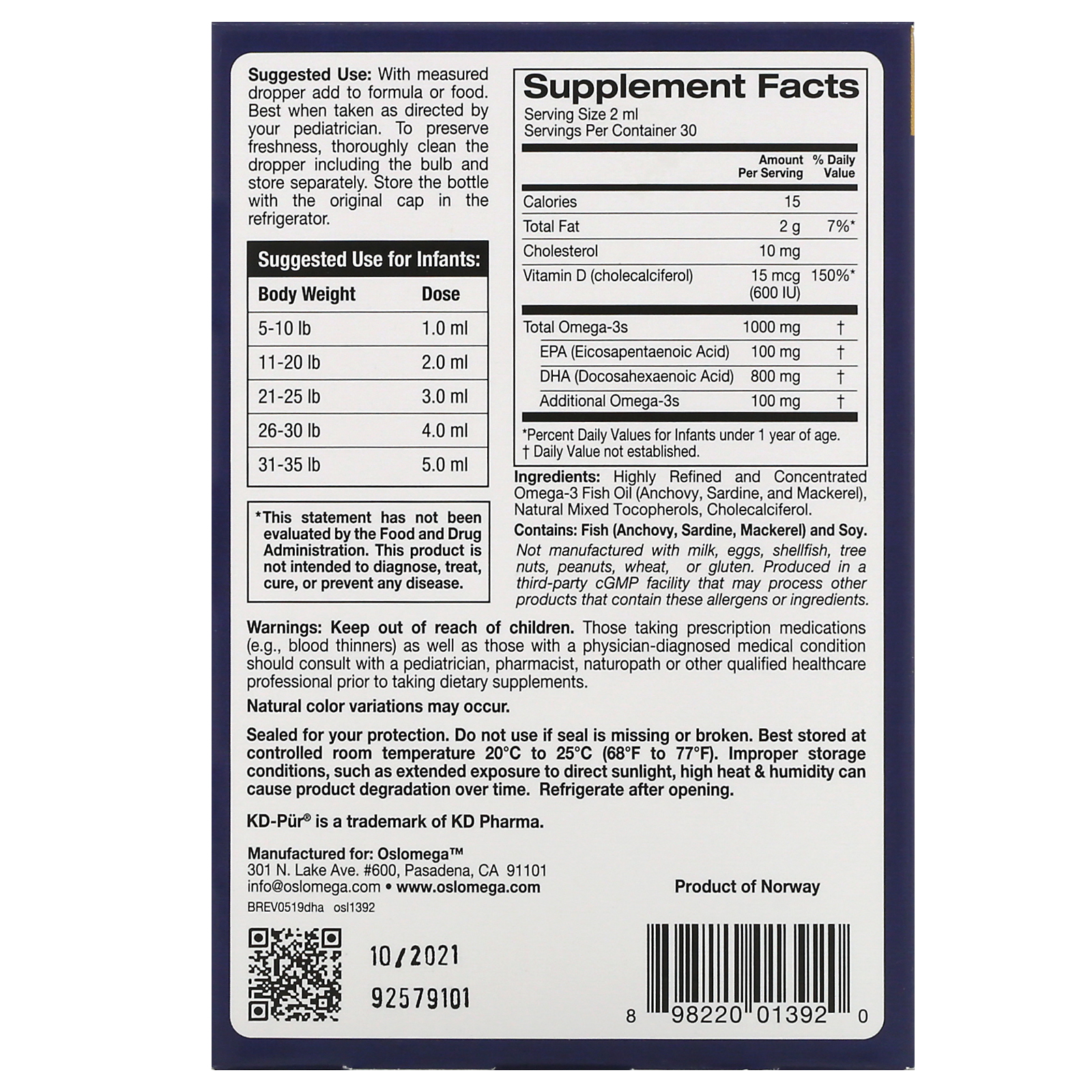 Oslomega, DHA Norueguês para Bebês com Vitamina D3, 60 ml (2 fl oz) - Imagem 2