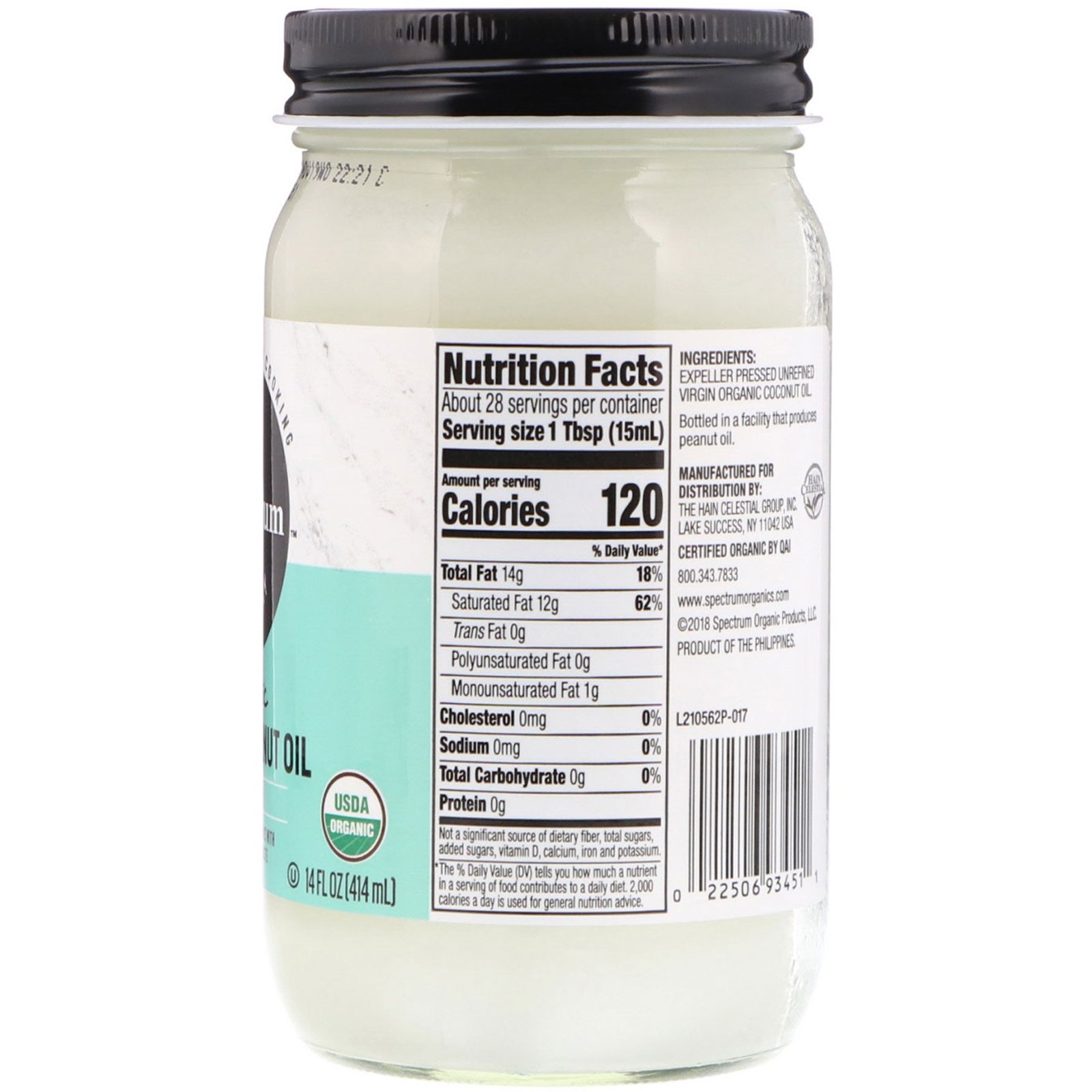 Spectrum Culinary, Óleo de Coco Virgem Orgânico, Não Refinado, 414 ml (14 fl oz) - Imagem 2