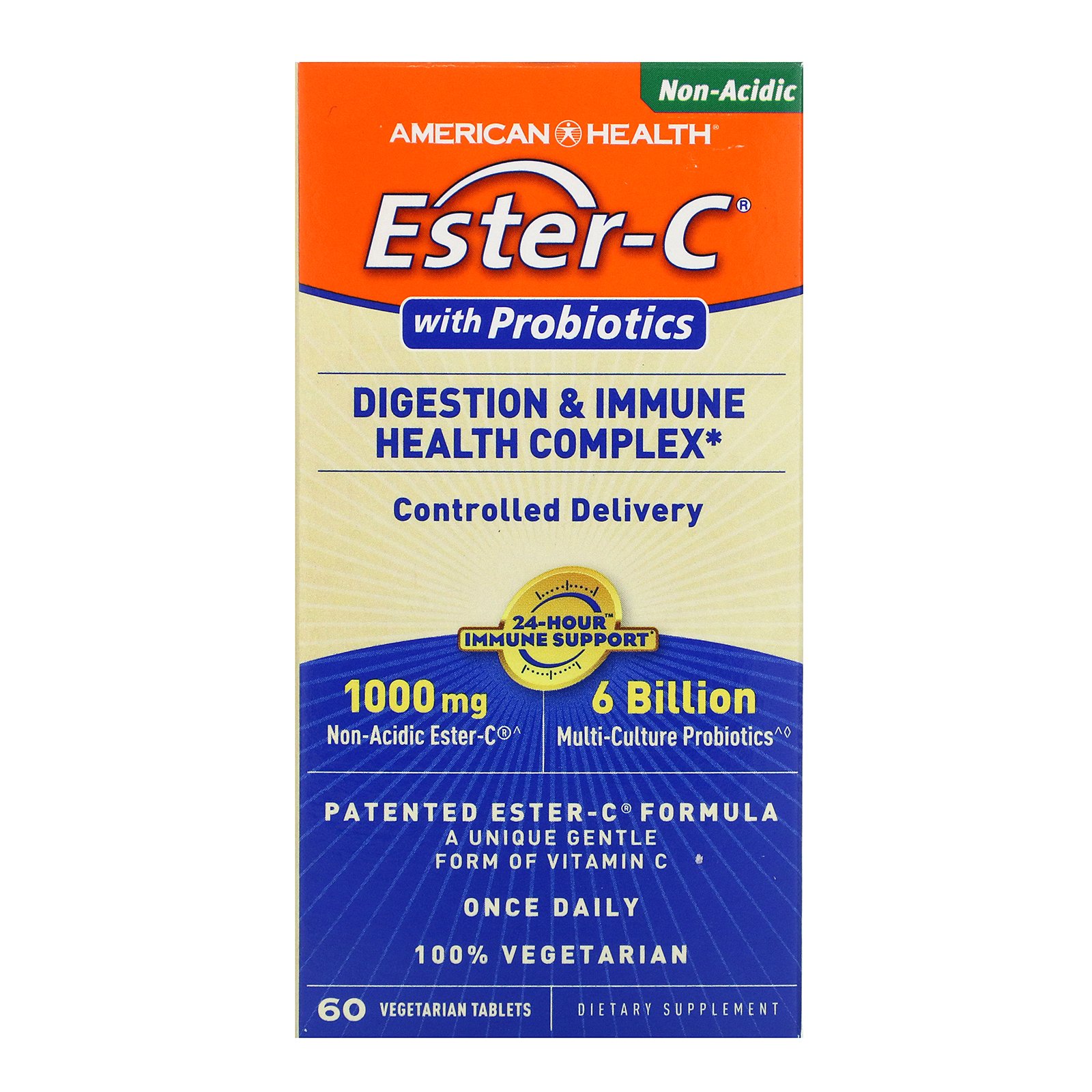 American Health, Ester-C, com Probióticos, Complexo de Digestão e Saúde Imunológica, 60 Comprimidos de Origem Vegetal