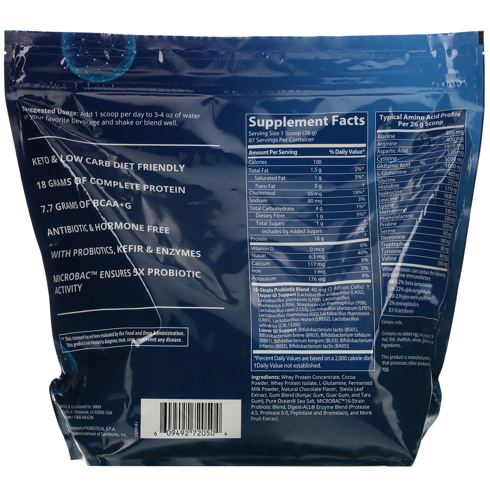 MRM, Whey Protein, 2 Billion Probiotics, Chocolate, 5 lb (2,270 g) - Imagem 2