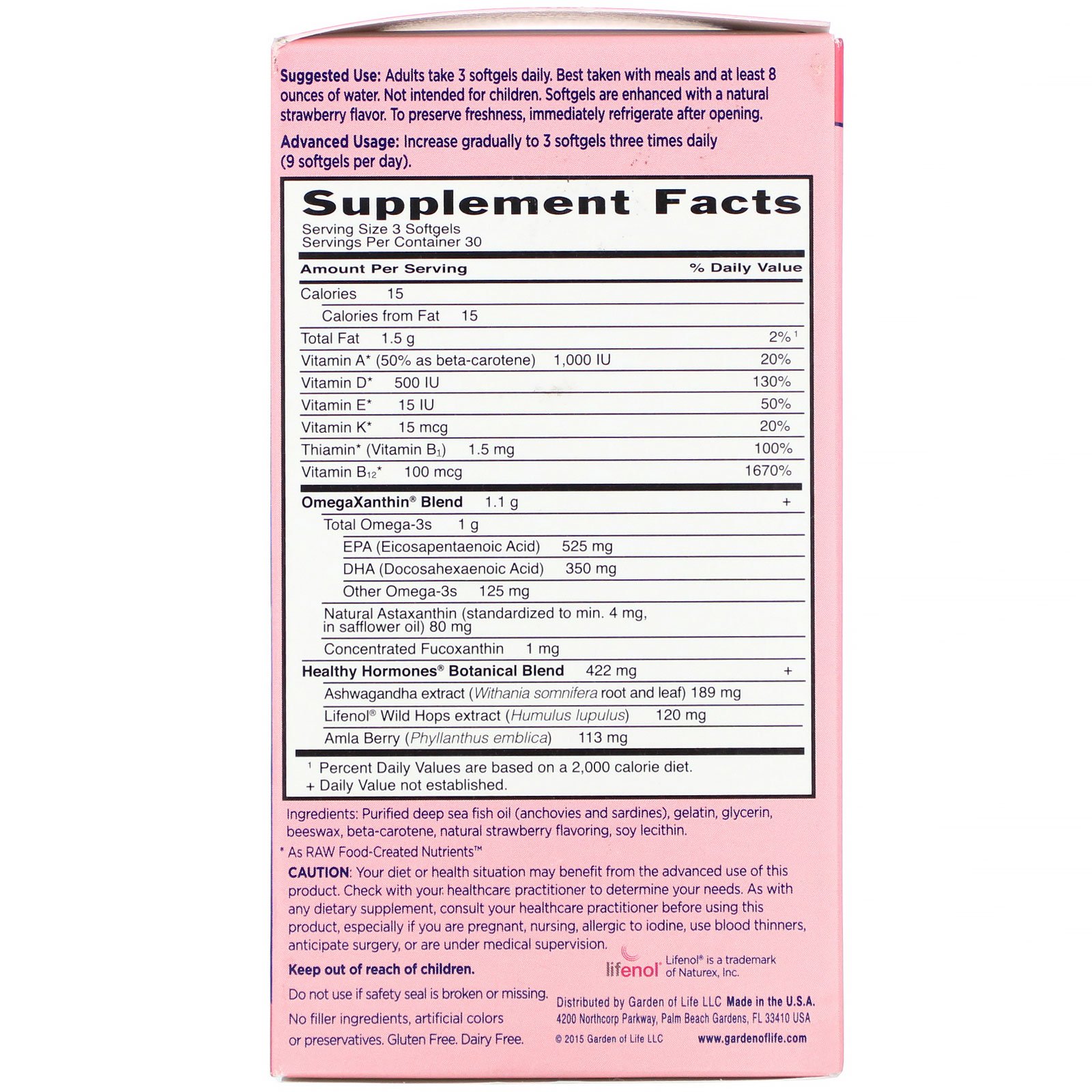 Garden of Life, Oceans 3, Healthy Hormones com ÔmegaXantina, 90 Cápsulas Softgel - Imagem 2
