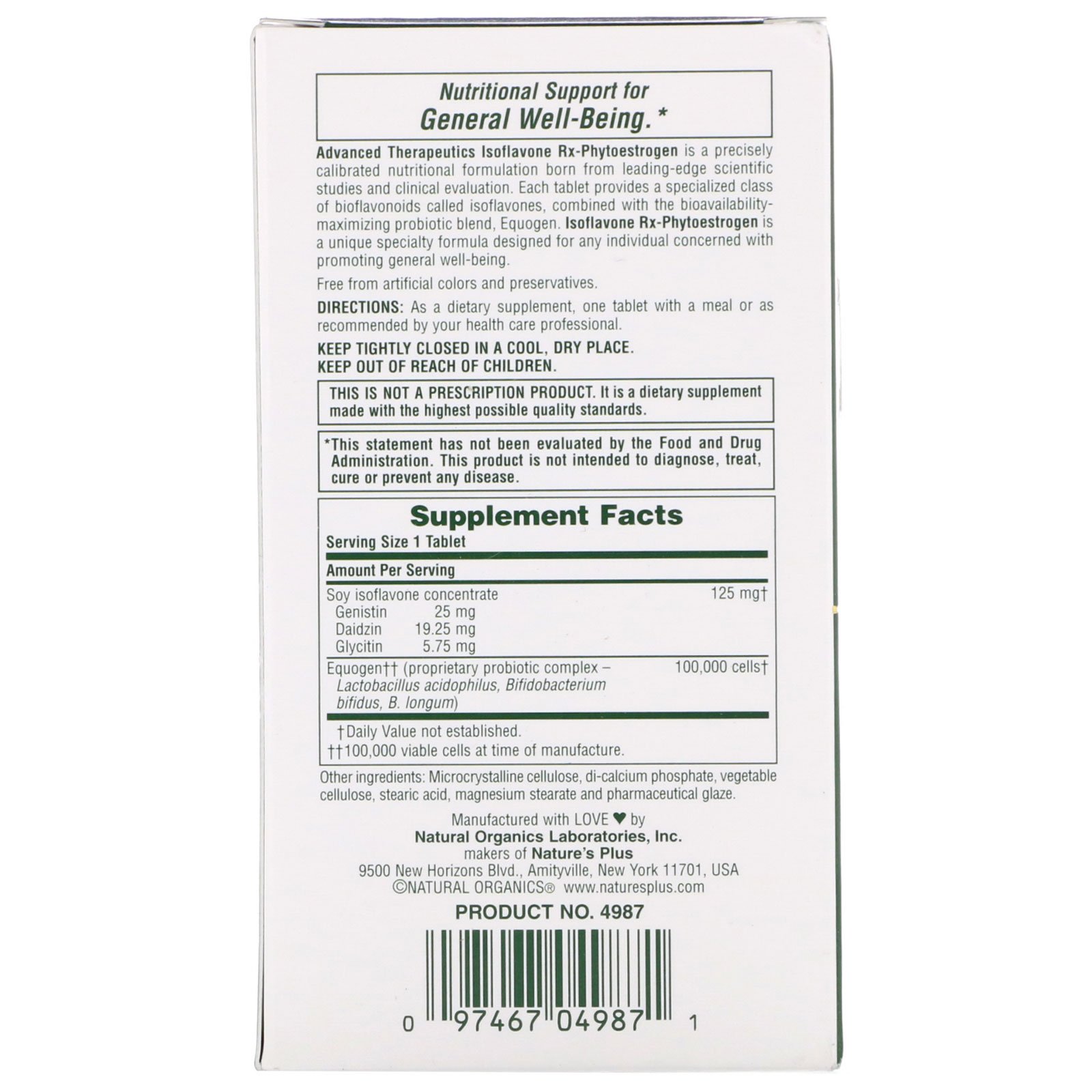 Nature's Plus, Terapêuticos avançados, isoflavona Rx-fitoestrogênio, 30 comprimidos - Imagem 2