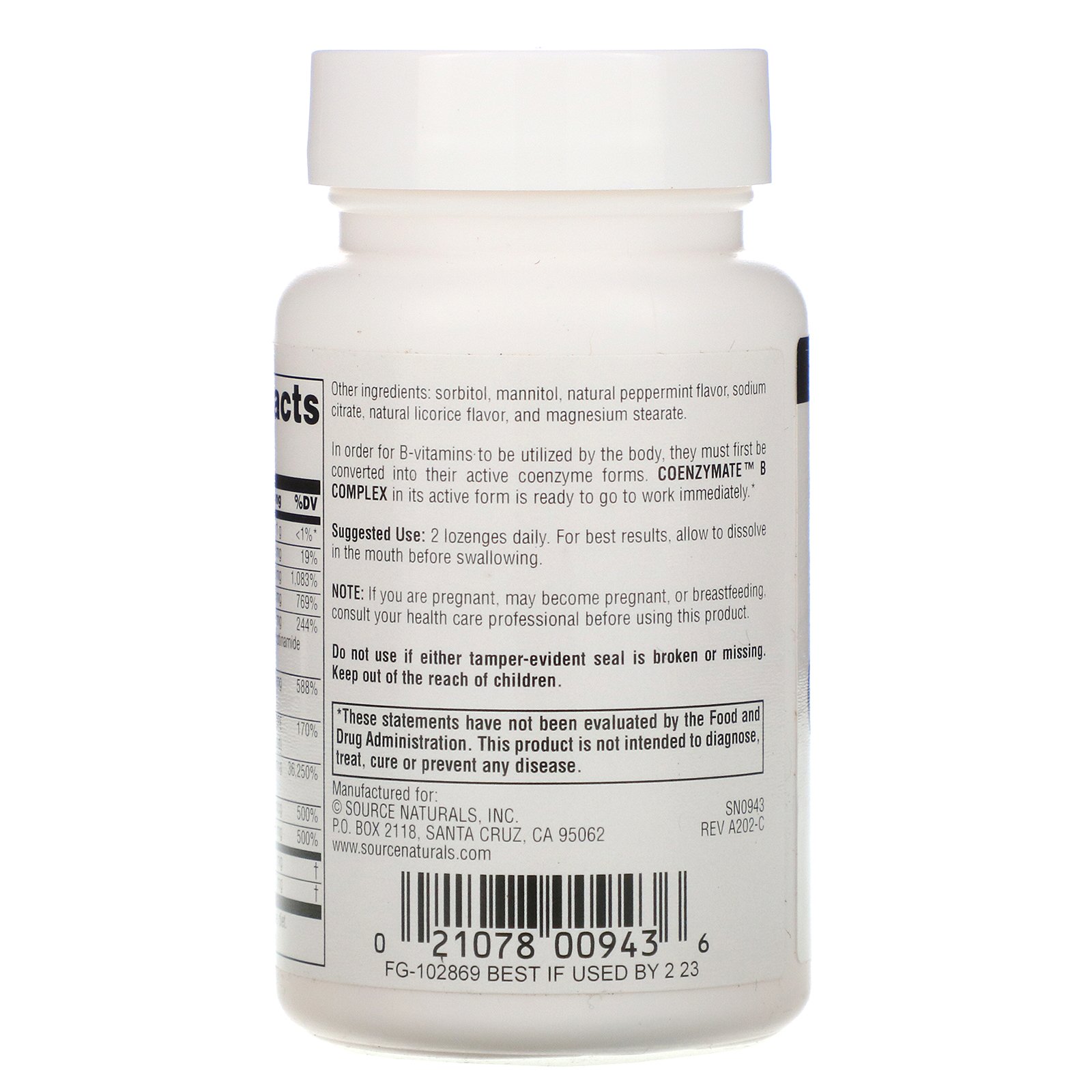 Source Naturals, Complexo B Coenzima, Sublingual Sabor Hortelã, 60 tabletes - Imagem 2