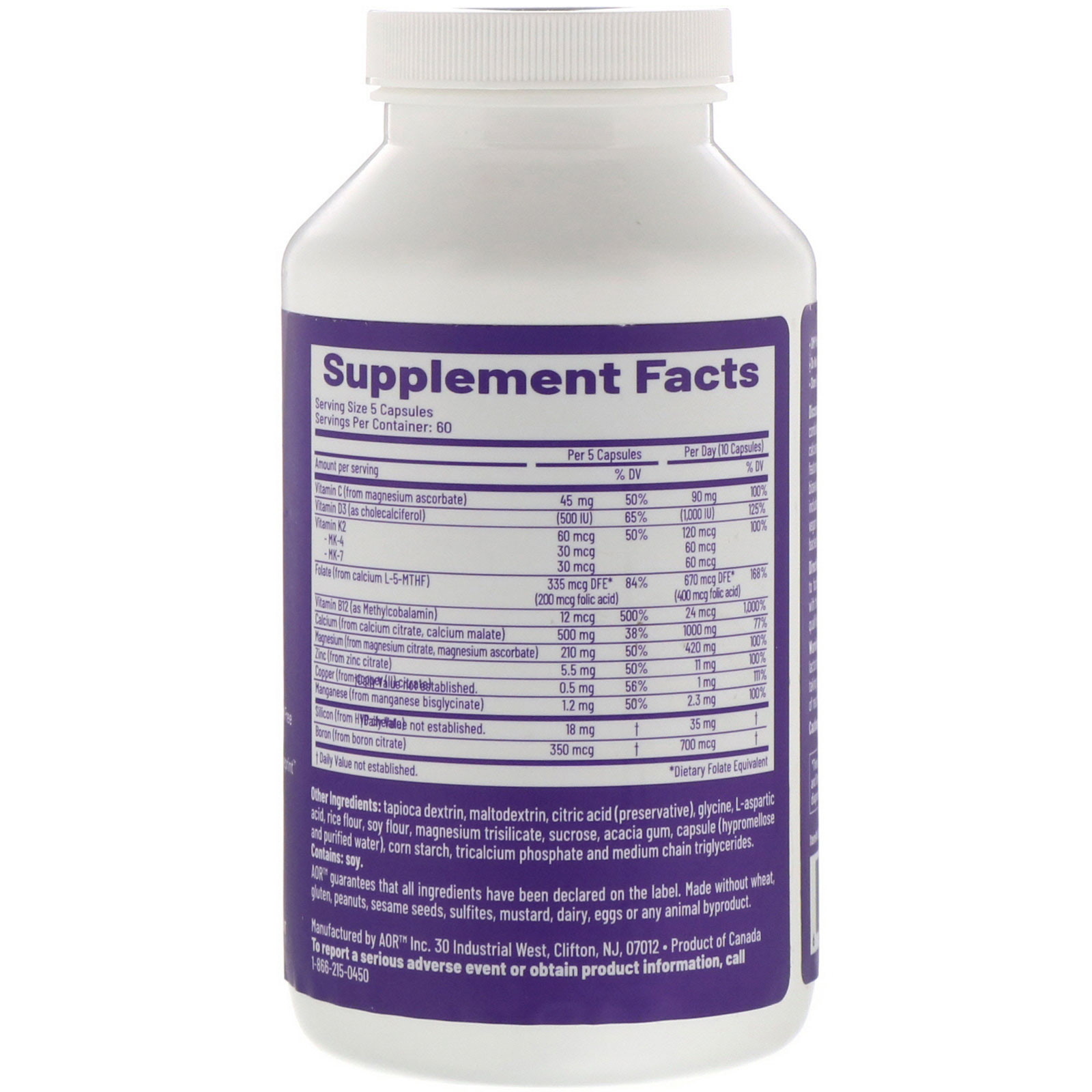 Advanced Orthomolecular Research AOR, Ortho Bone Vegan, 300 Cápsulas Vegetarianas - Imagem 2