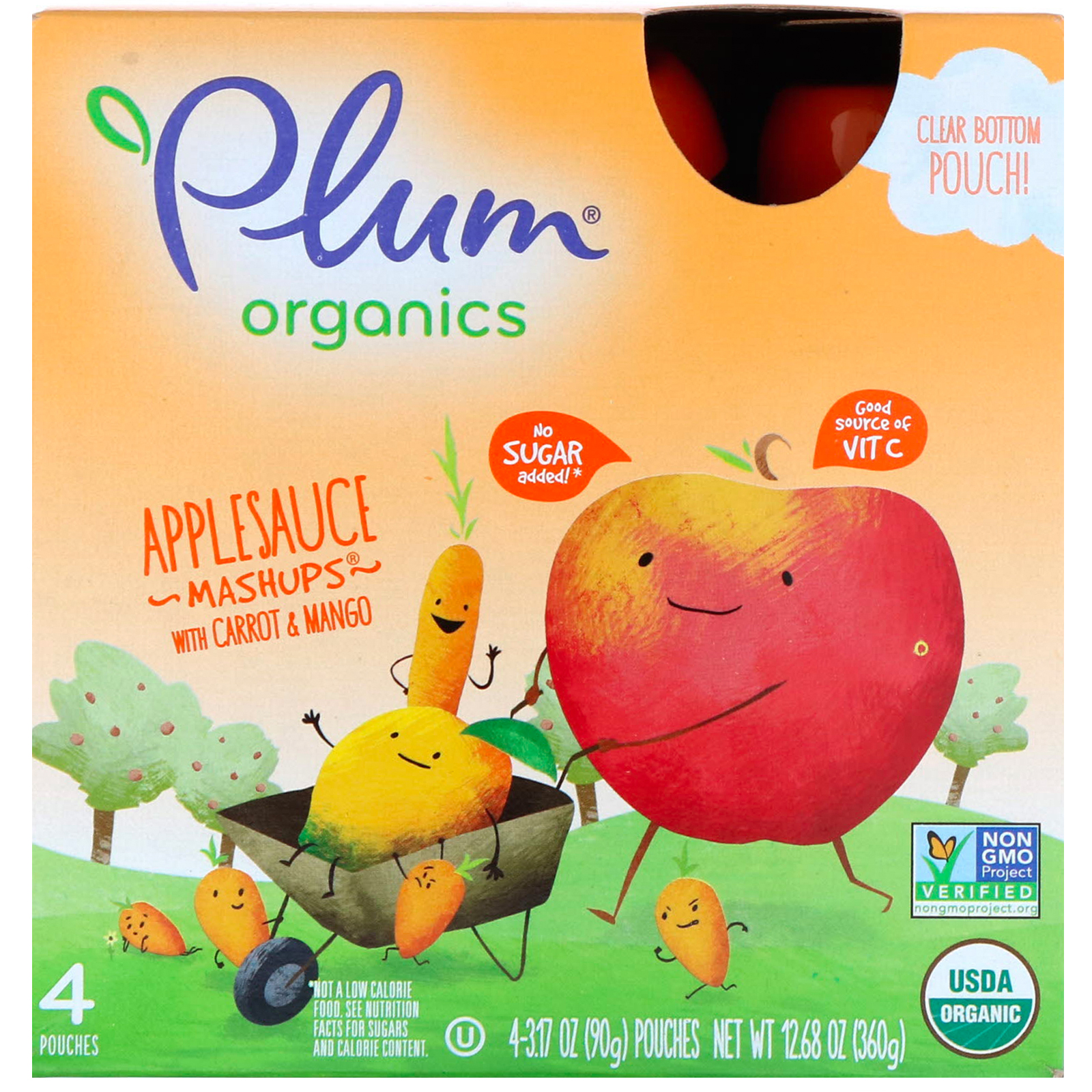Plum Organics, Organics Applesauce Mashups with Carrot & Mango, 4 Pouches, 3.17 oz (90 g) Each