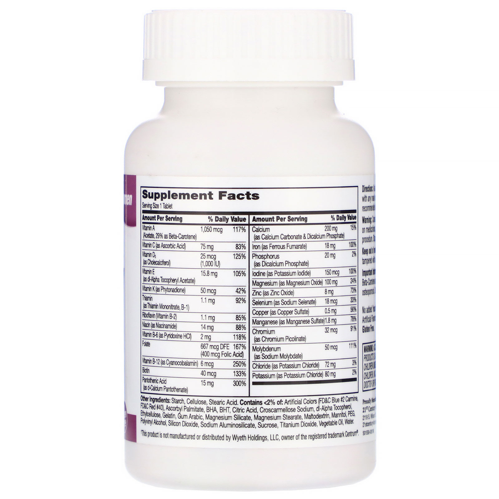 21st Century, Sentry Women, Suplemento Multivitamínico e Multimineral, 120 Comprimidos - Imagem 2