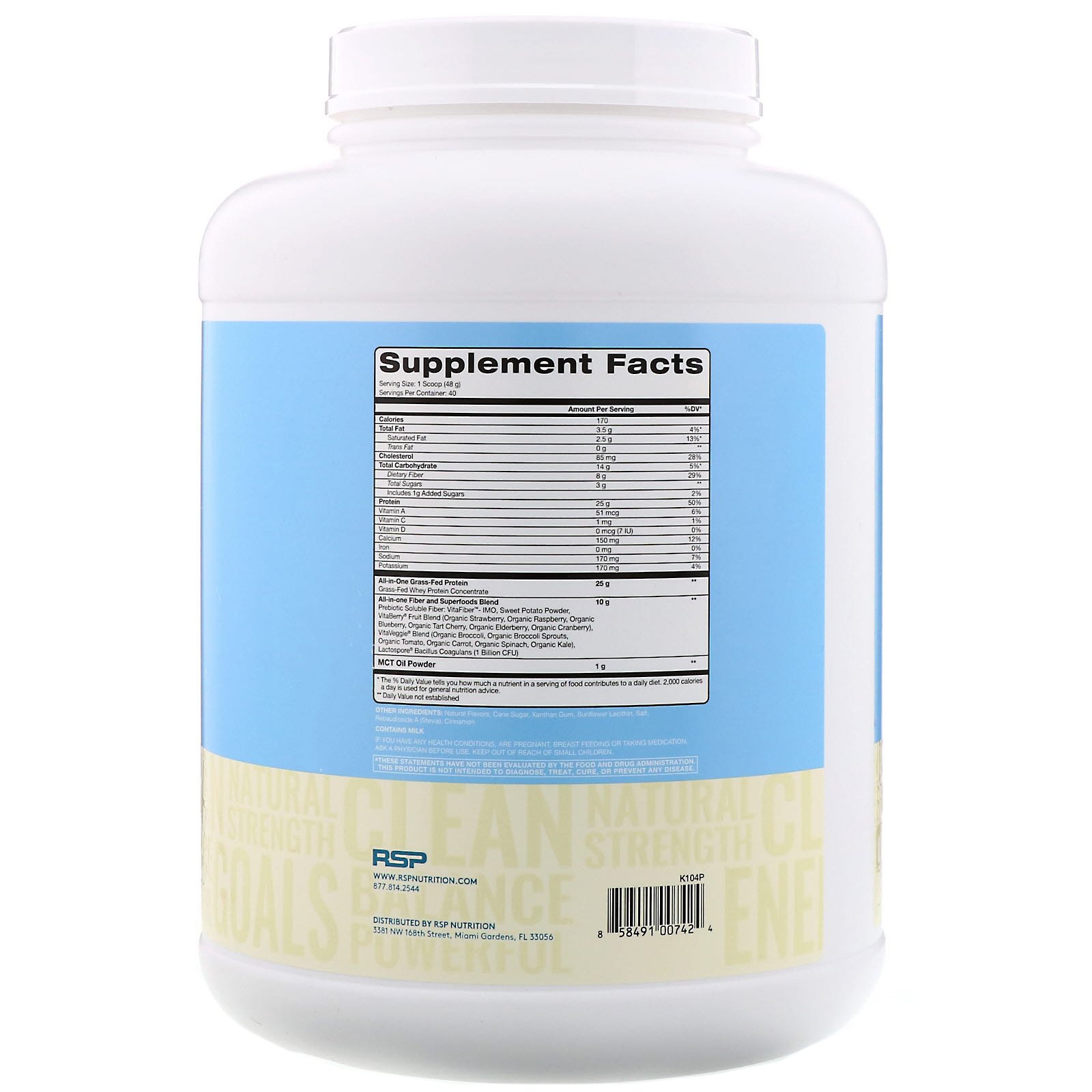 RSP Nutrition, TrueFit, Grass-Fed Whey Protein Shake, Vanilla, 4.23 lbs (1.92 kg) - Imagem 2