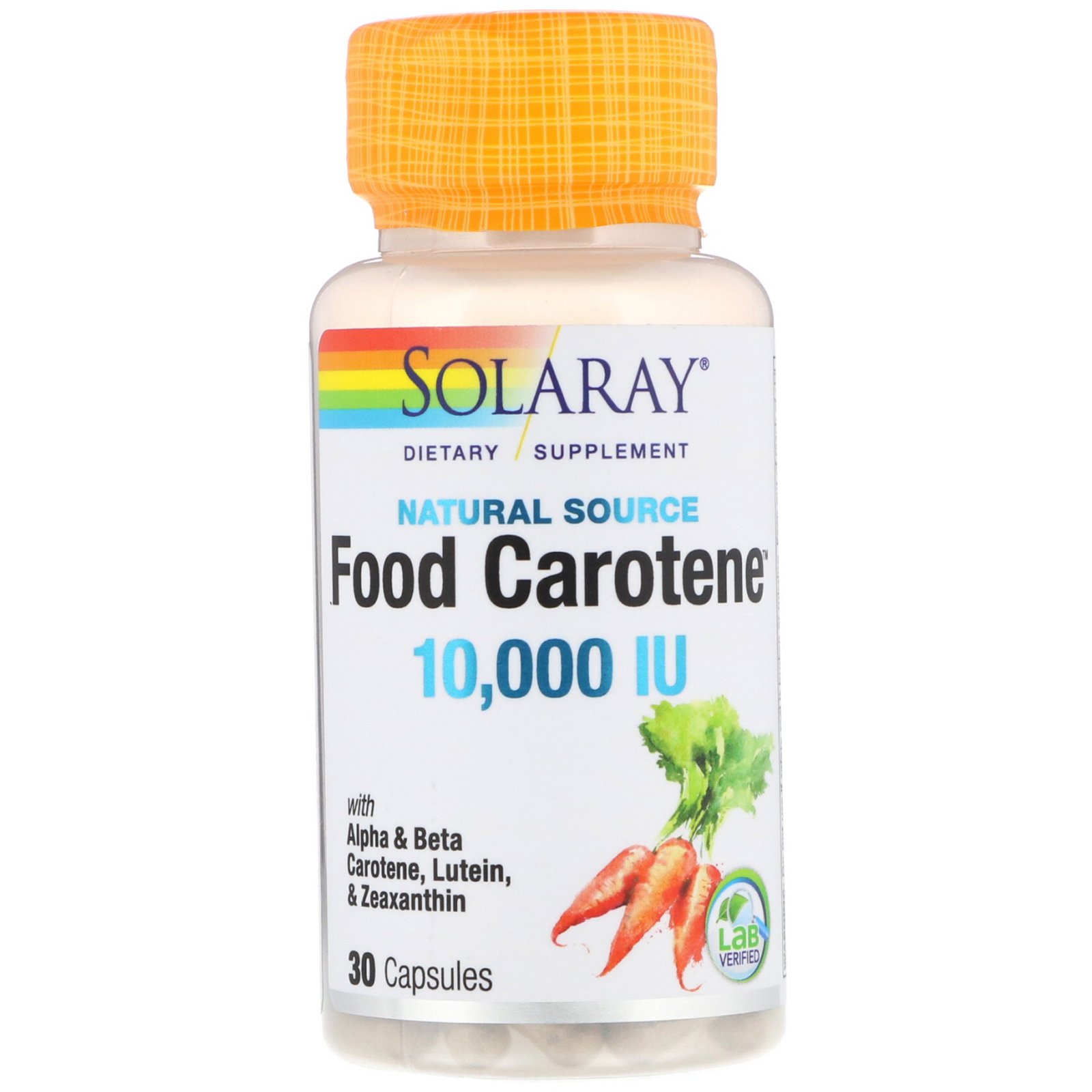 Solaray, Caroteno Alimentar, Fonte Natural, 10.000 UI, 30 Cápsulas