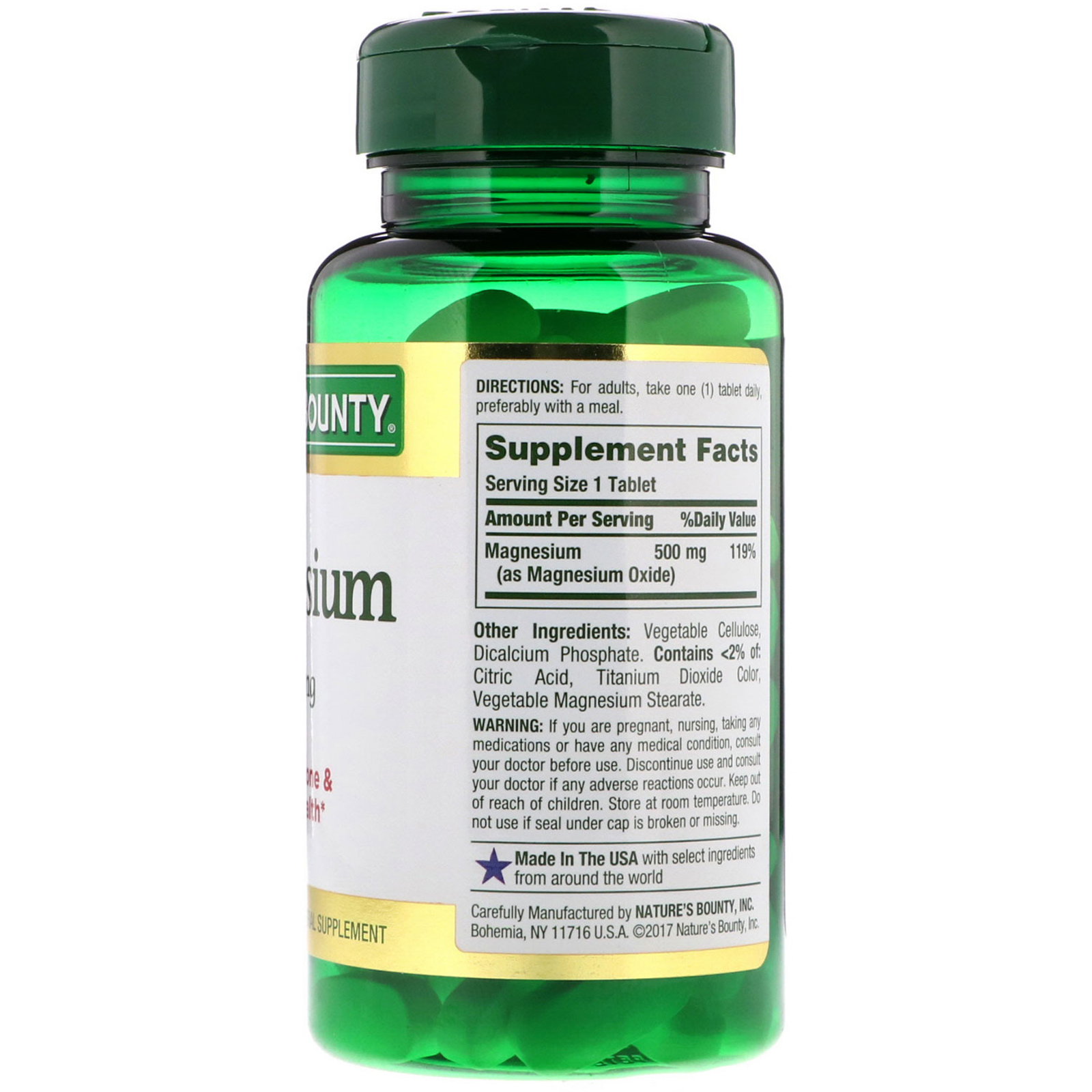 Nature's Bounty, Magnesium, 500 mg, 100 Comprimidos Revestidos - Imagem 2