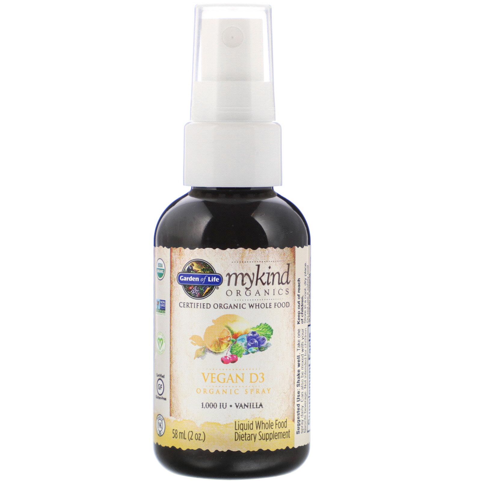 Garden of Life, MyKind Organics, Spray Orgânico de Vitamina D3 Vegana, Baunilha, 1.000 UI, 58 ml (2 oz) - Imagem 3
