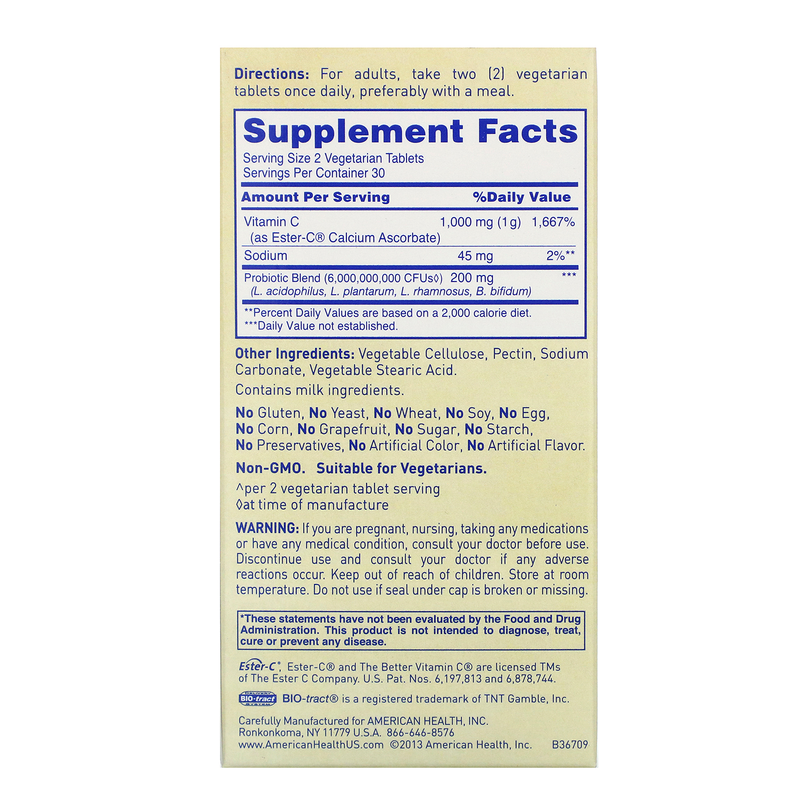 American Health, Ester-C, com Probióticos, Complexo de Digestão e Saúde Imunológica, 60 Comprimidos de Origem Vegetal - Imagem 2