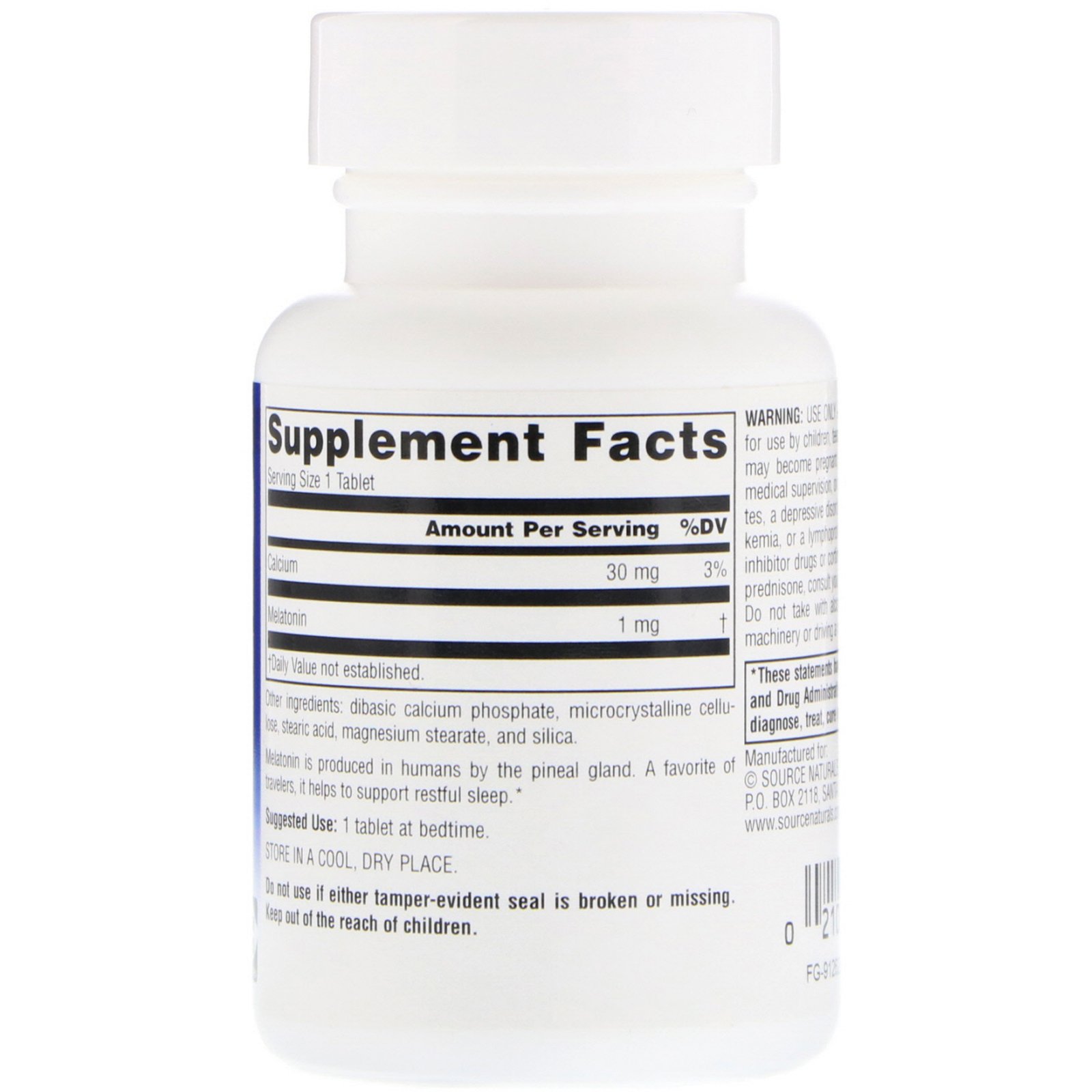 Source Naturals, Melatonina, 1 mg, 100 Comprimidos - Imagem 2