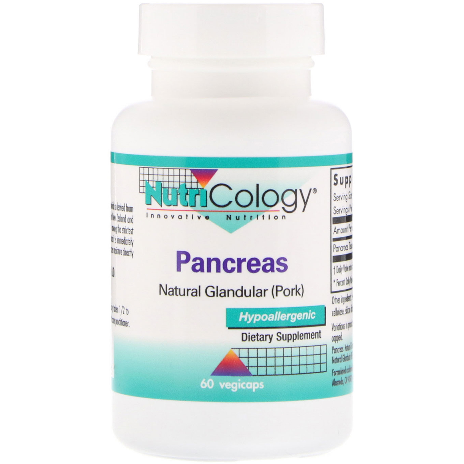 Nutricology, Pâncreas, Glandular Natural (Porco), 60 Cápsulas vegetarianas