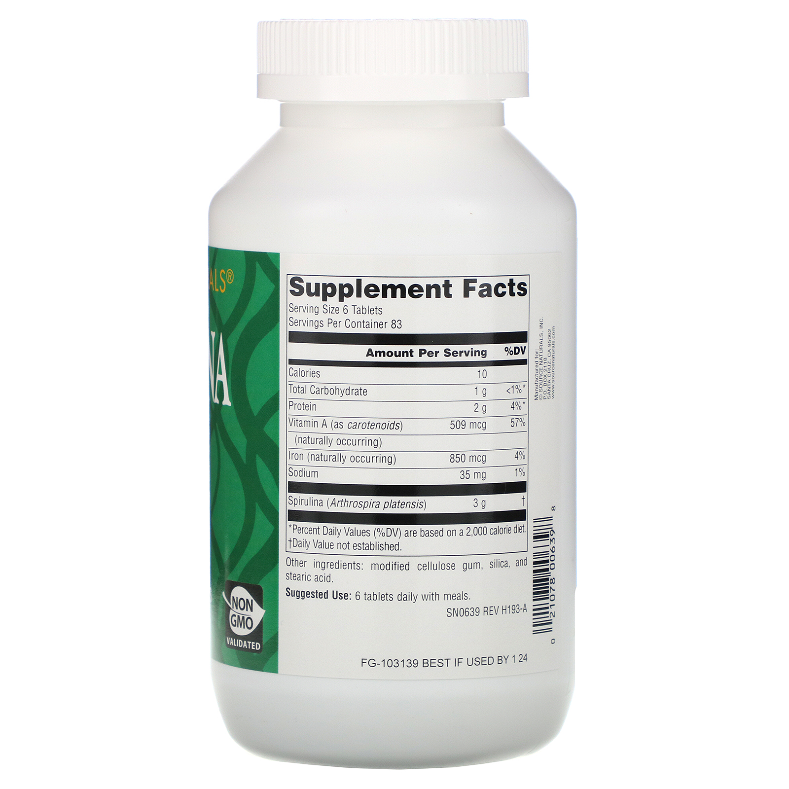 Source Naturals, Espirulina, 500 mg, 500 tabletes - Imagem 2