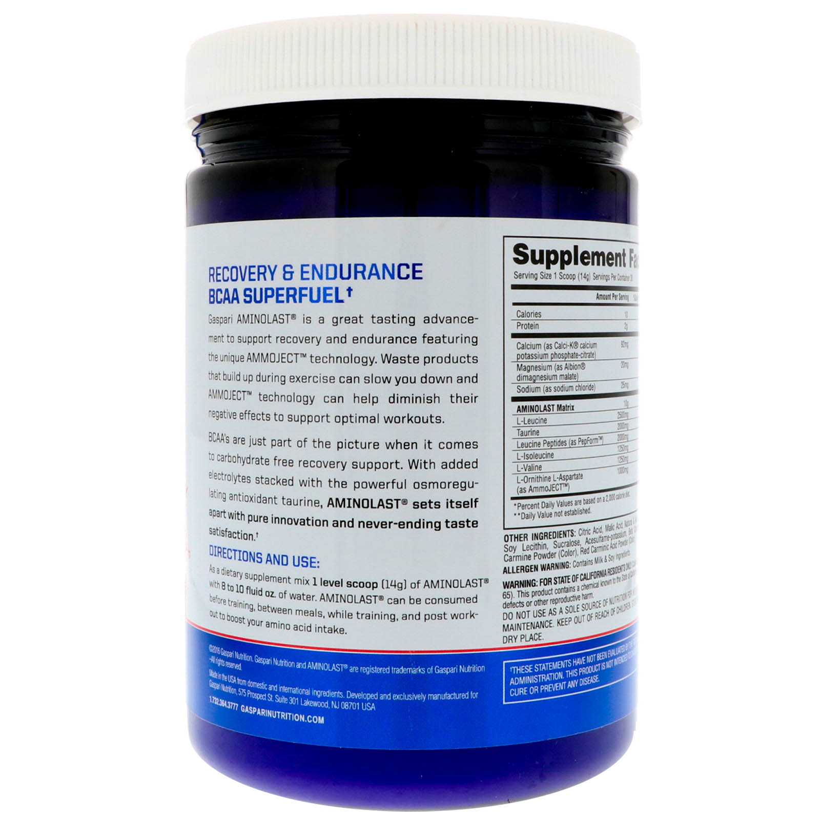 Gaspari Nutrition, Aminolast, Supercombustível de Recuperação e Resistência com BCAA, Ponche de Frutas, 14.8 oz (420 g) - Imagem 3