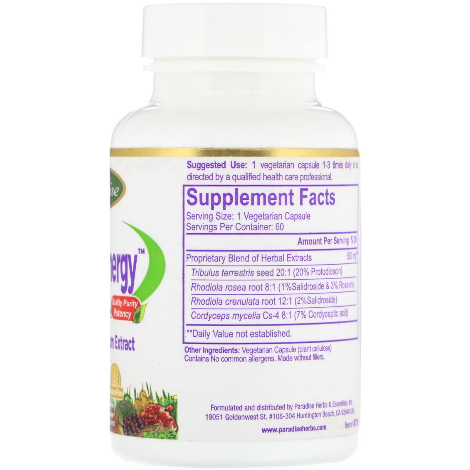 Paradise Herbs, Muscle Energy with Tribulus, 60 Vegetarian Capsules - Imagem 2