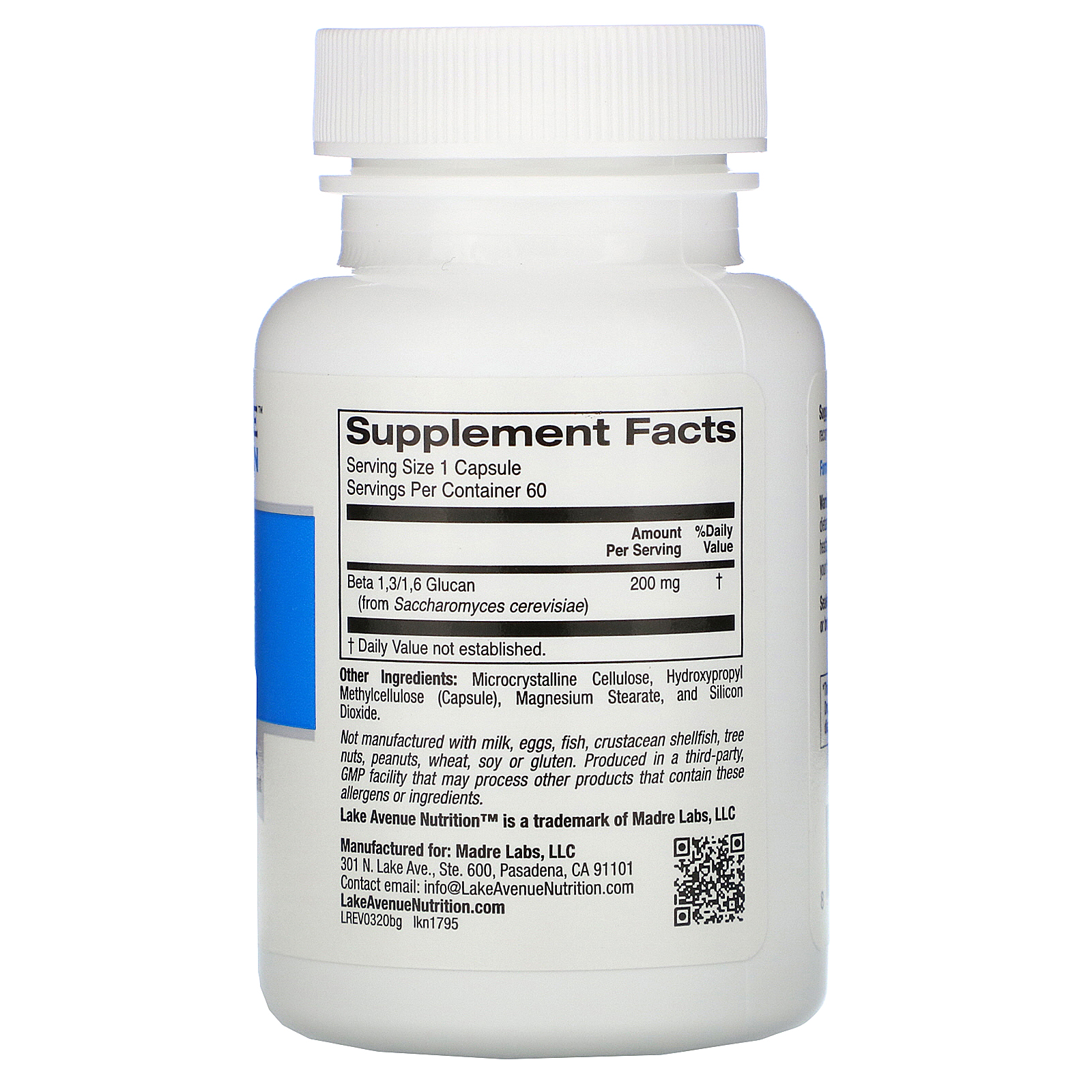 Lake Avenue Nutrition, Beta Glucan 1-3, 1-6, 200 mg, 60 Veggie Capsules - Imagem 2