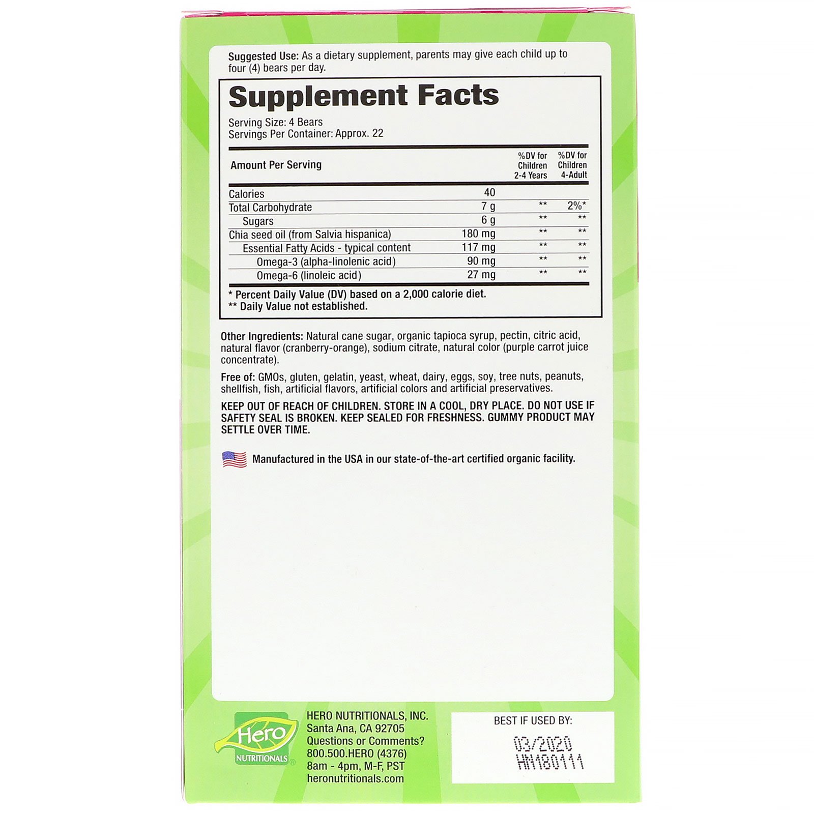 Hero Nutritional Products, Yummi Bears, Vegetariano, Ômega 3, 90 Yummi Bears - Imagem 2