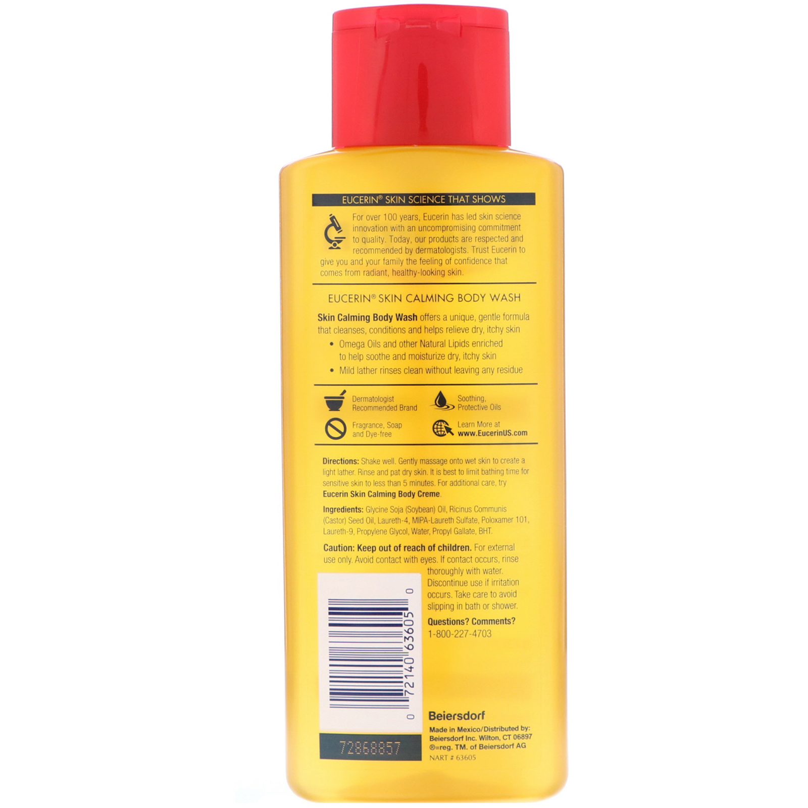 Eucerin, Sabonete Líquido Corporal Calmante para Pele Seca e com Coceira, Sem Fragrância, 250 ml (8,4 fl oz) - Imagem 2