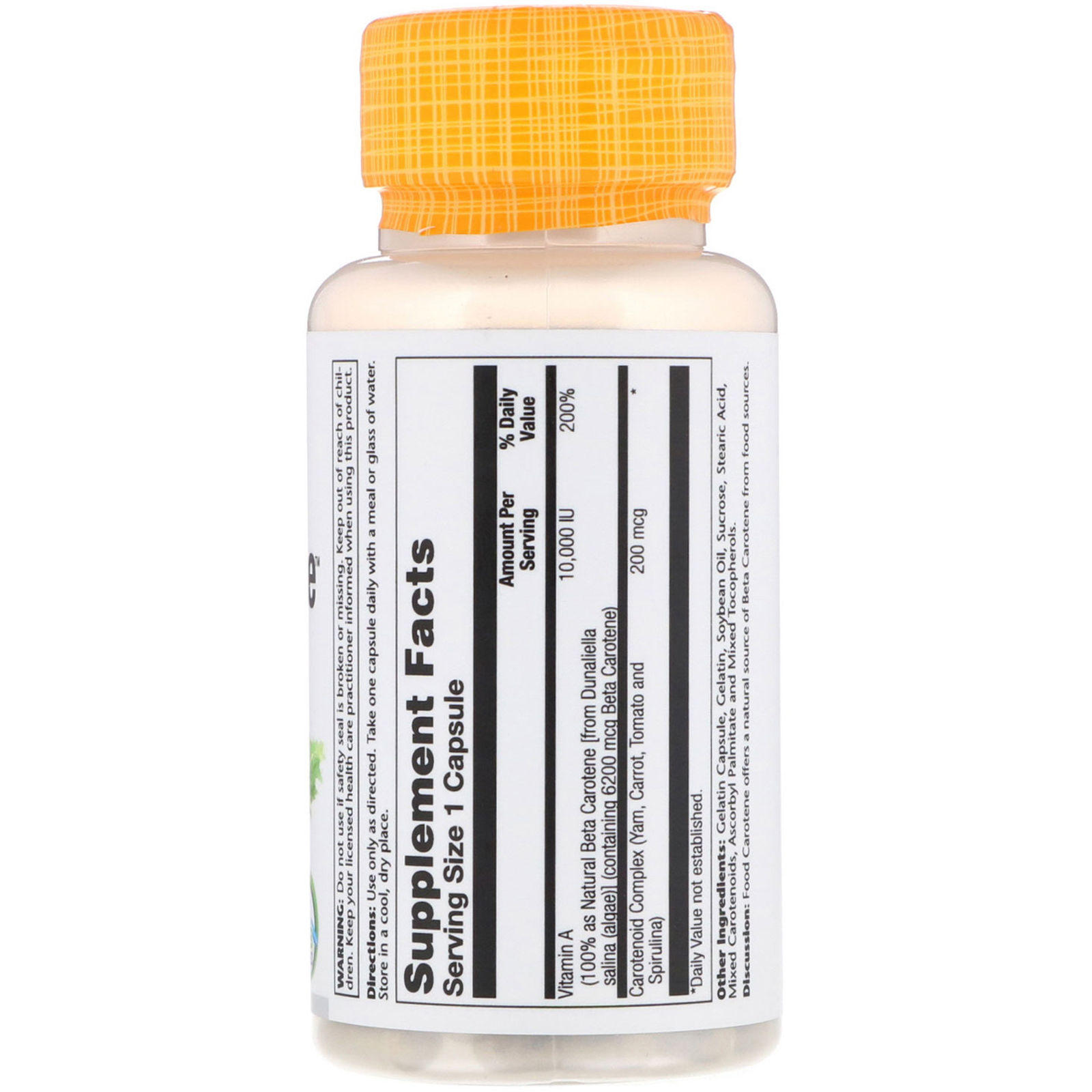 Solaray, Caroteno Alimentar, Fonte Natural, 10.000 UI, 30 Cápsulas - Imagem 2