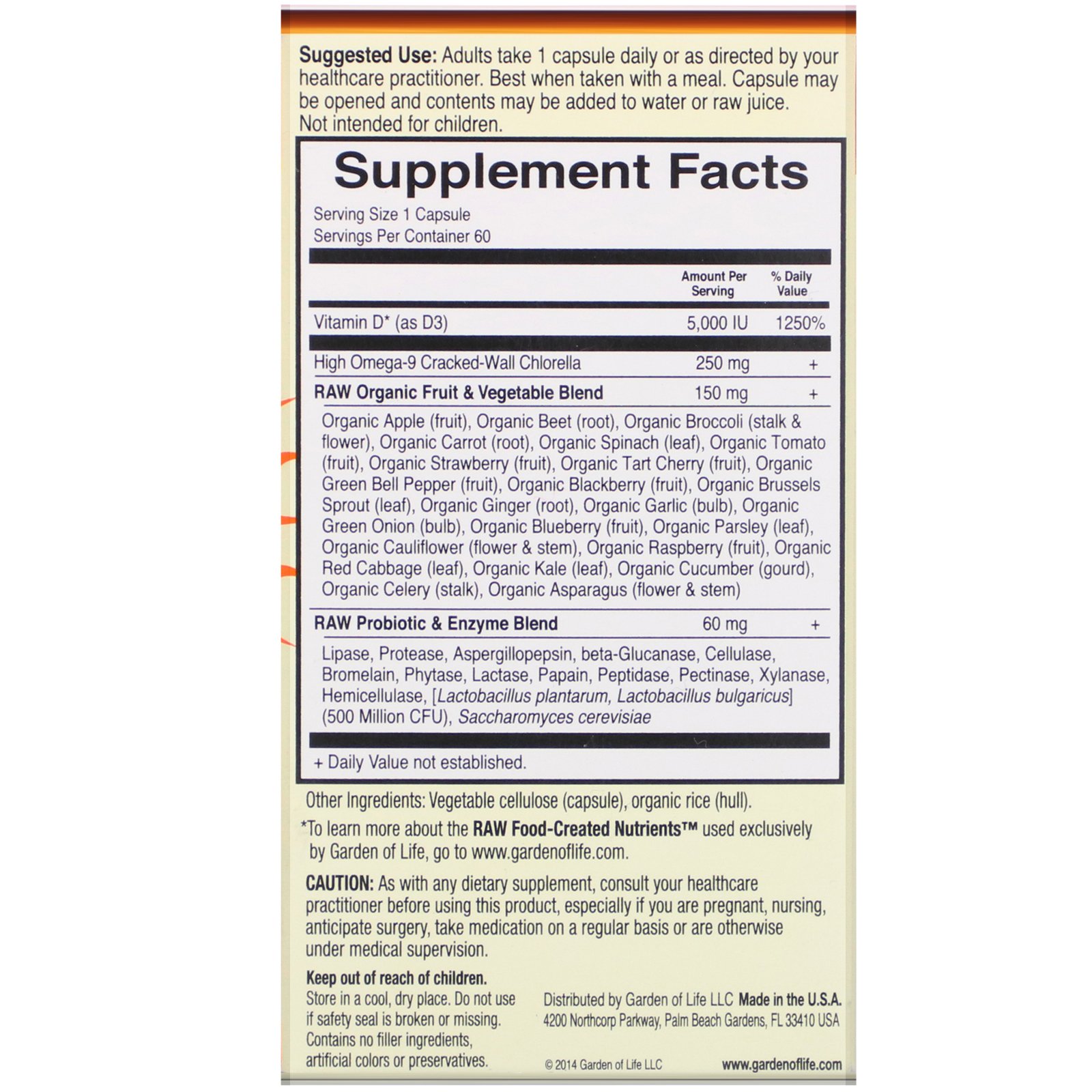 Garden of Life, Vitamin Code, RAW D3, 5,000 IU, 60 Vegetarian Capsules - Imagem 2