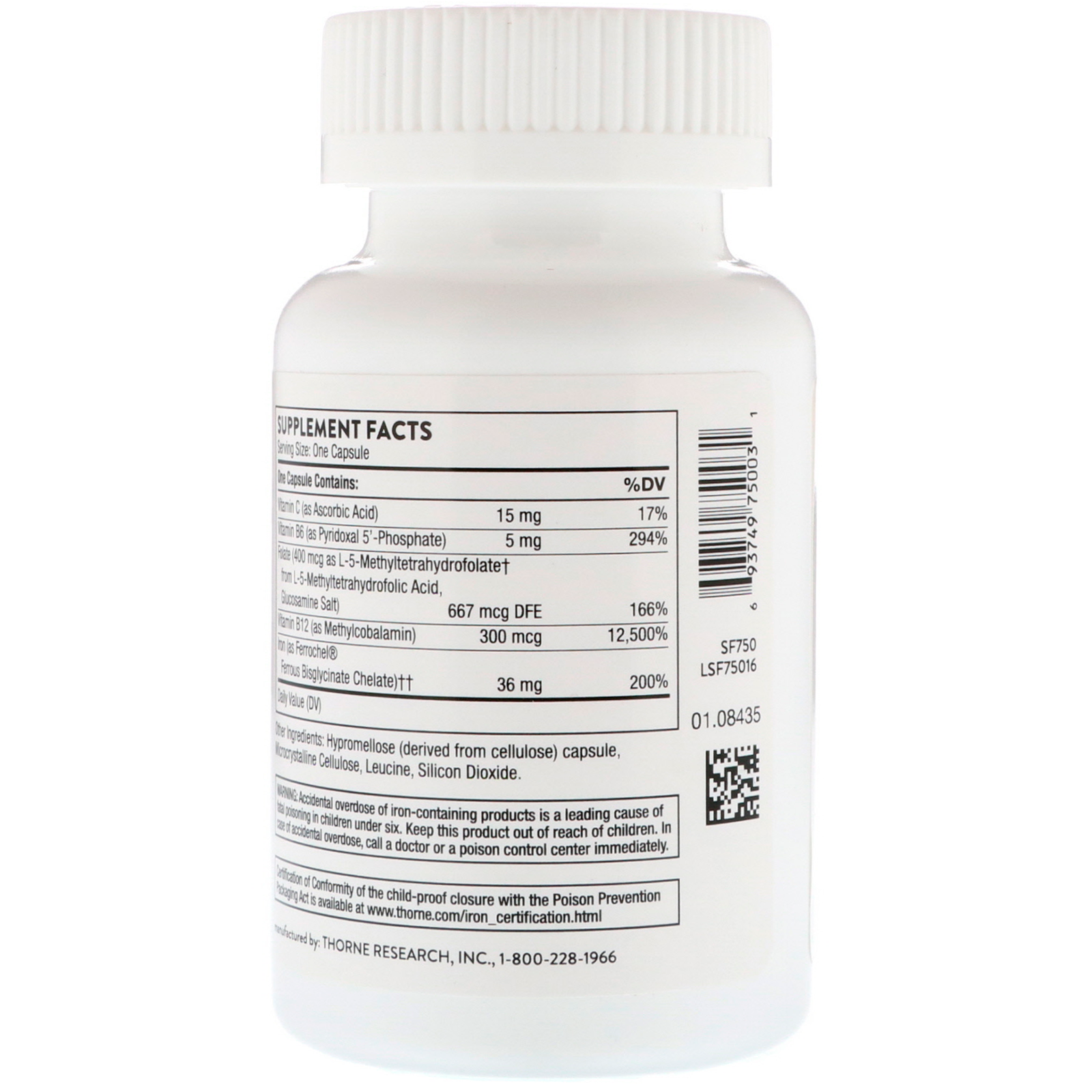 Thorne Research, Ferrasorb, Iron with Cofactors, 60 Capsules - Imagem 2