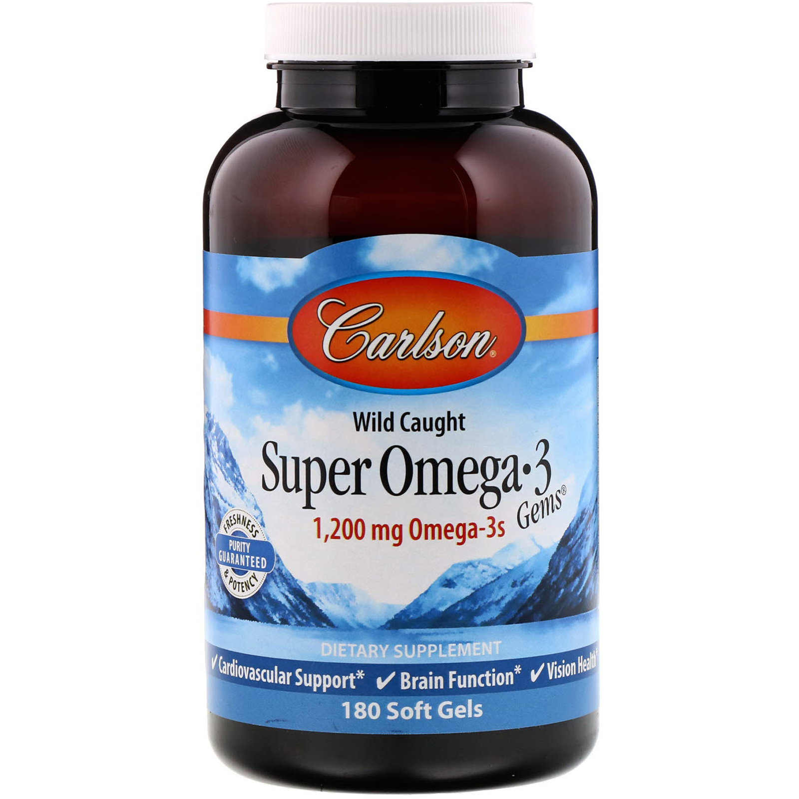 Carlson Labs, Peixe Selvagem, Super Omega-3 Gems, 1200 mg, 180 Cápsulas Gelatinosas