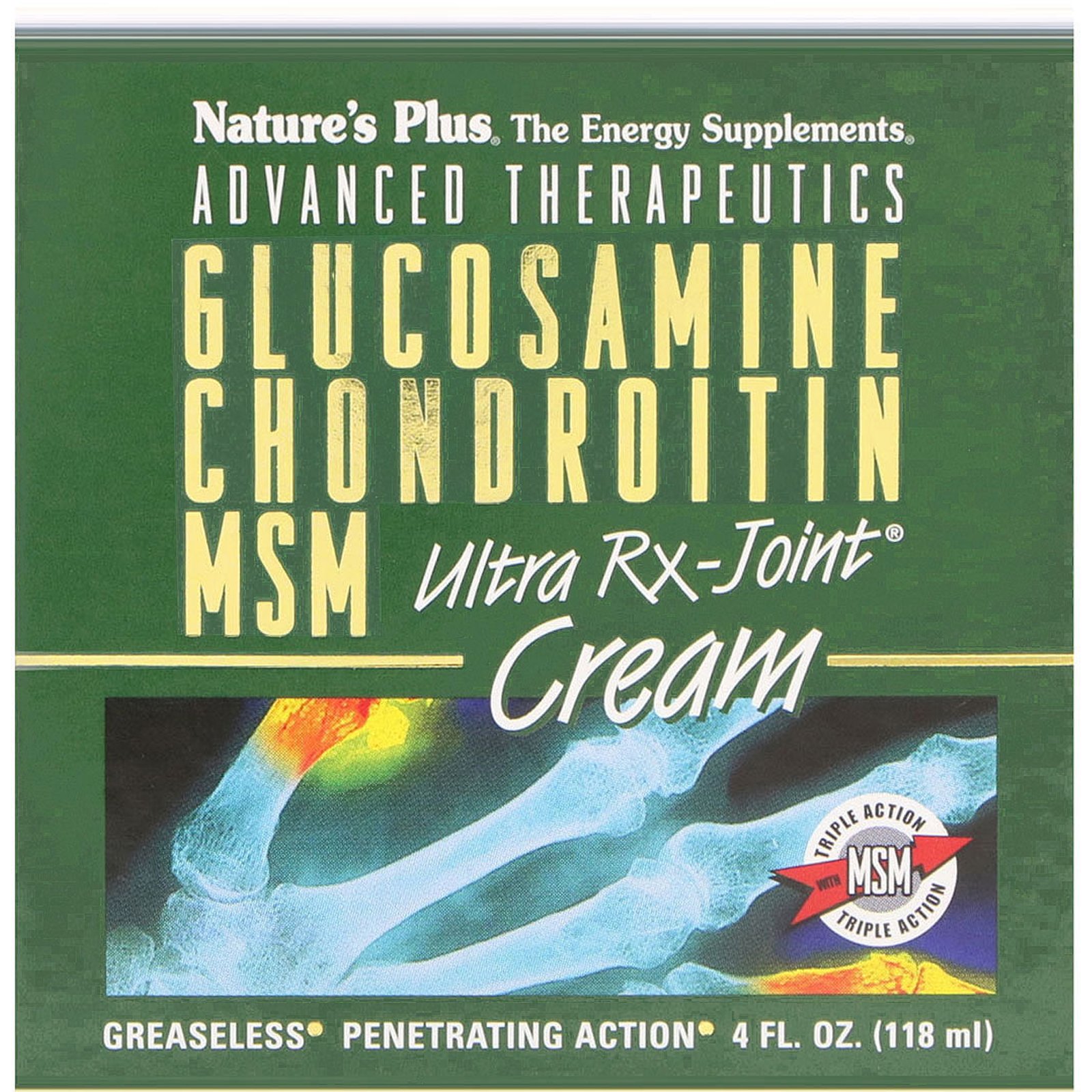 Nature's Plus, Terapias avançadas, Glucosamina com Condroitina e MSM, Ultra Rx-Joint em Creme, 4 fl oz (118 ml)