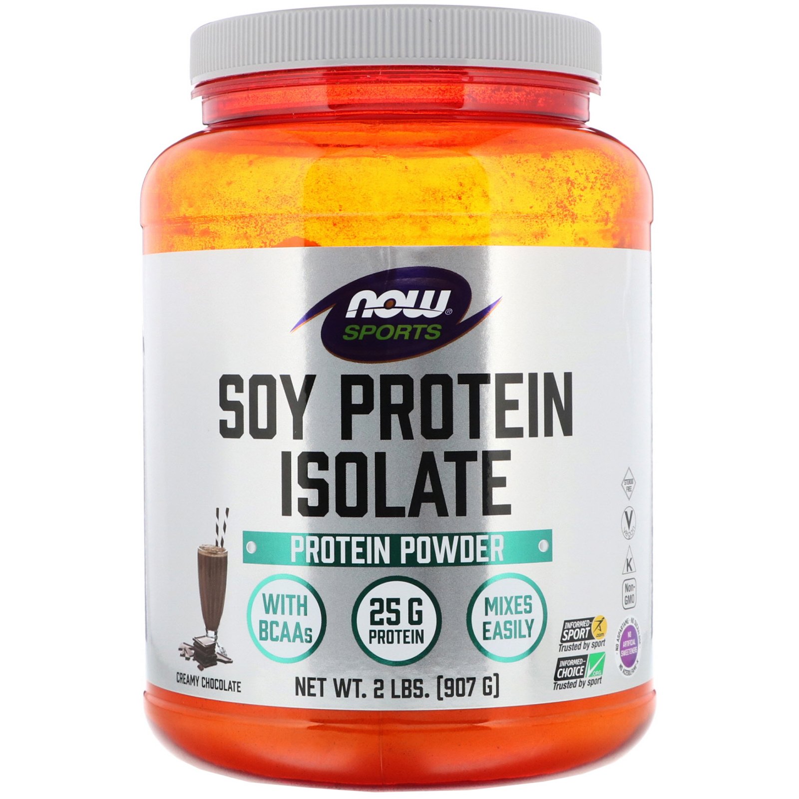 Now Foods, Sports, Isolado de Proteína de Soja, Chocolate Cremoso, 907 g (2 lb)