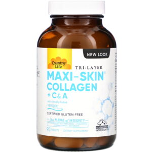 Country Life, Colágeno Tri Layer Maxi-Skin + Vitaminas C e A, 90 Comprimidos