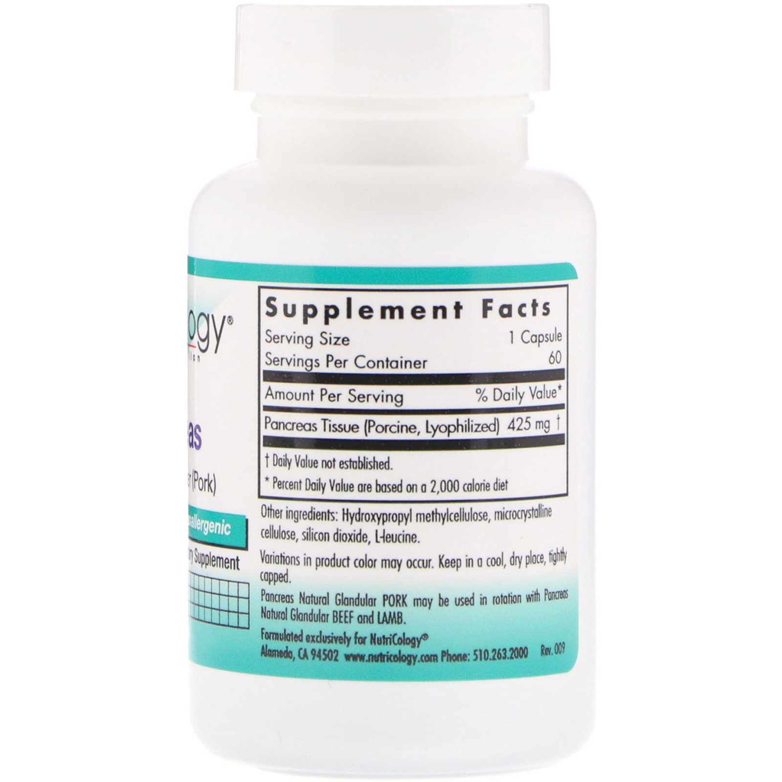 Nutricology, Pâncreas, Glandular Natural (Porco), 60 Cápsulas vegetarianas - Imagem 2