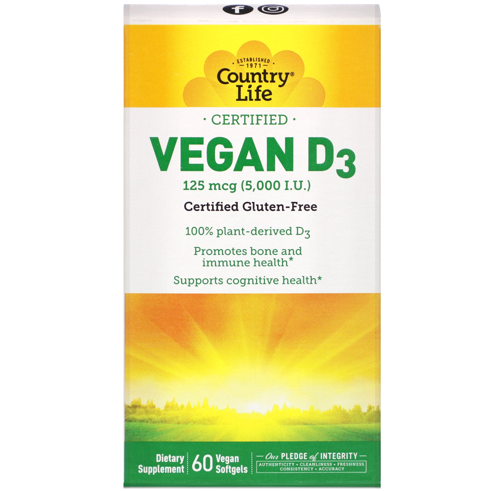 Country Life, Vegan D3, 125 mcg (5,000 IU), 60 Vegan Softgels - Imagem 2