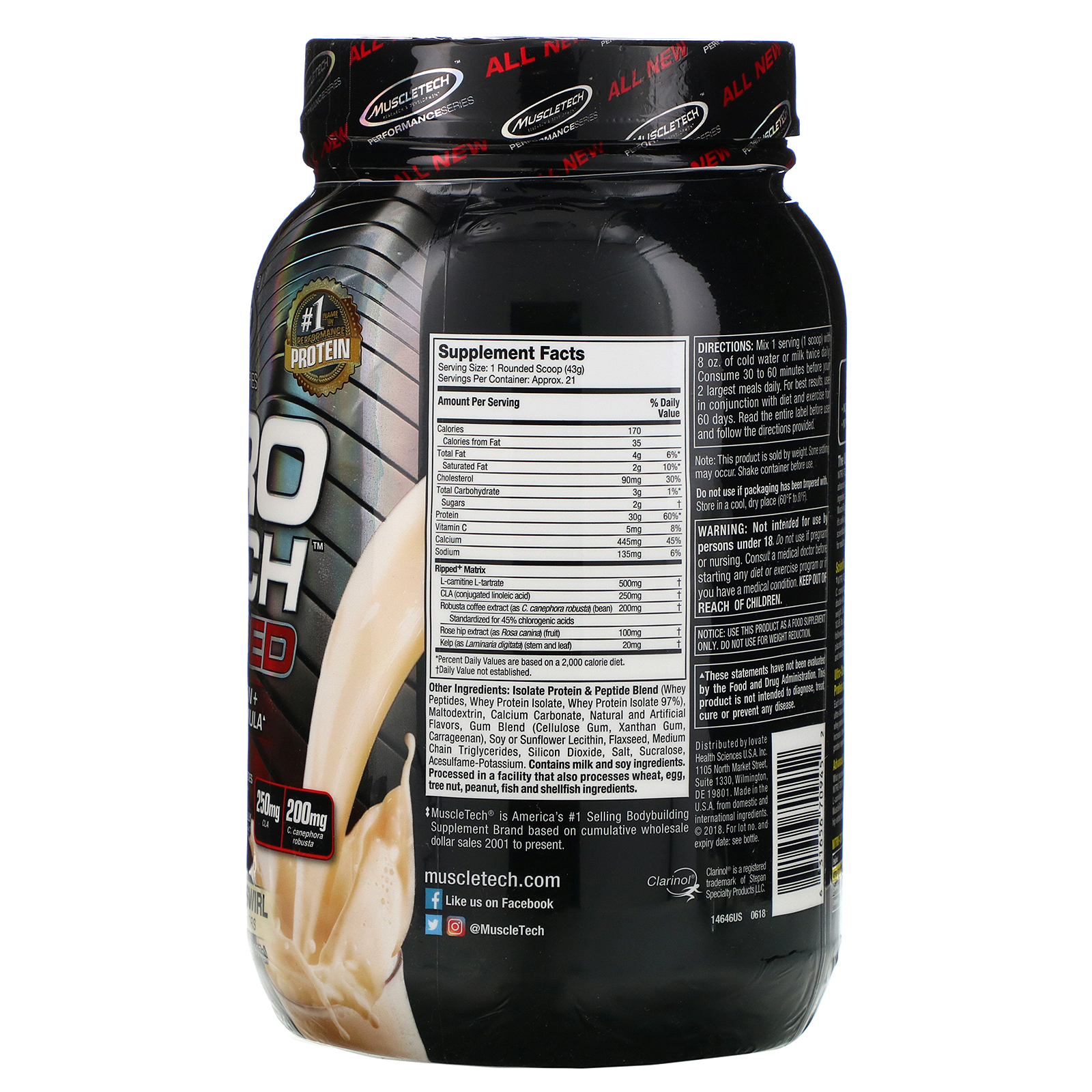 Muscletech, Nitro Tech Ripped, Ultimate Protein + Weight Loss Formula, French Vanilla Swirl, 2 lbs (907 g) - Imagem 2