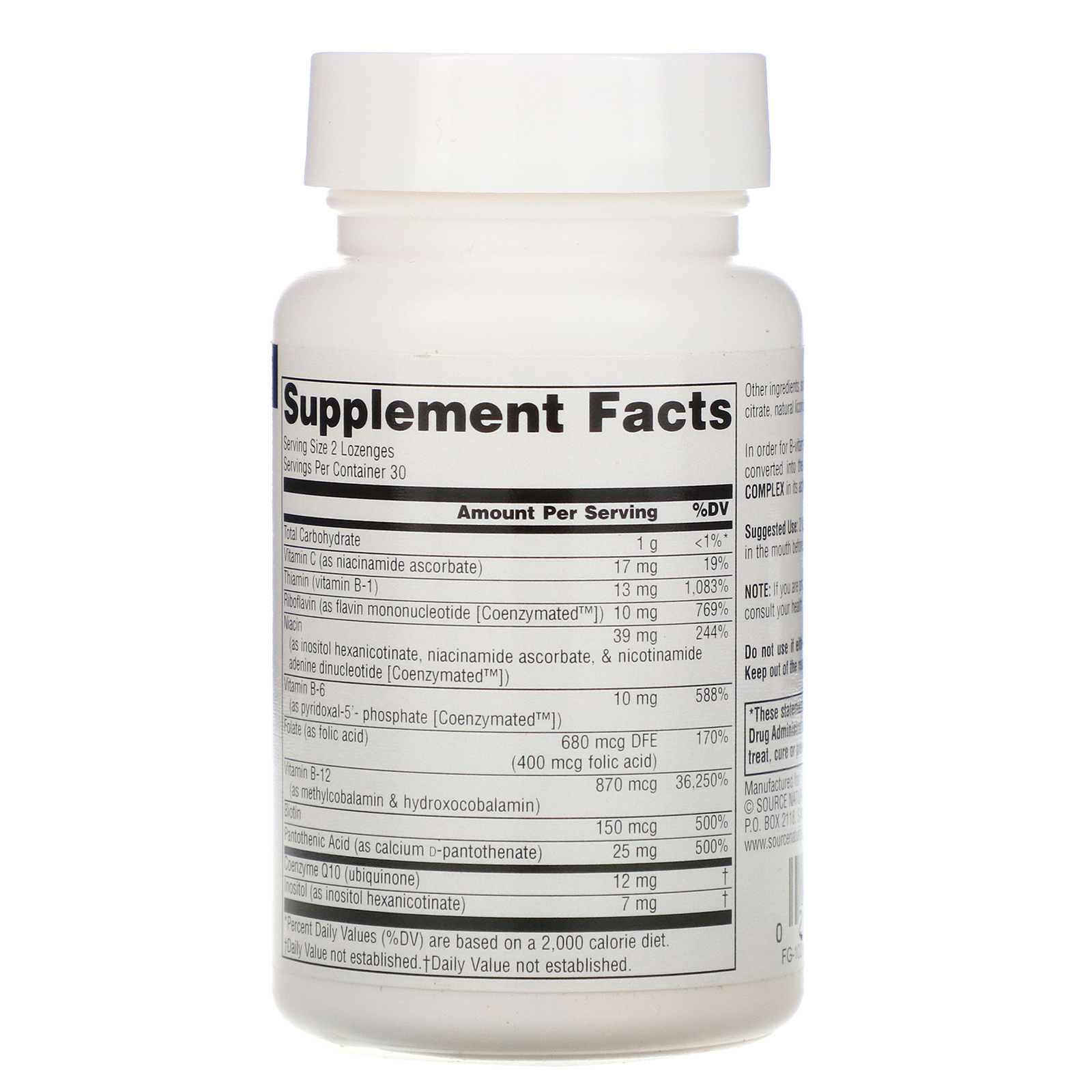 Source Naturals, Complexo B Coenzima, Sublingual Sabor Hortelã, 60 tabletes - Imagem 3