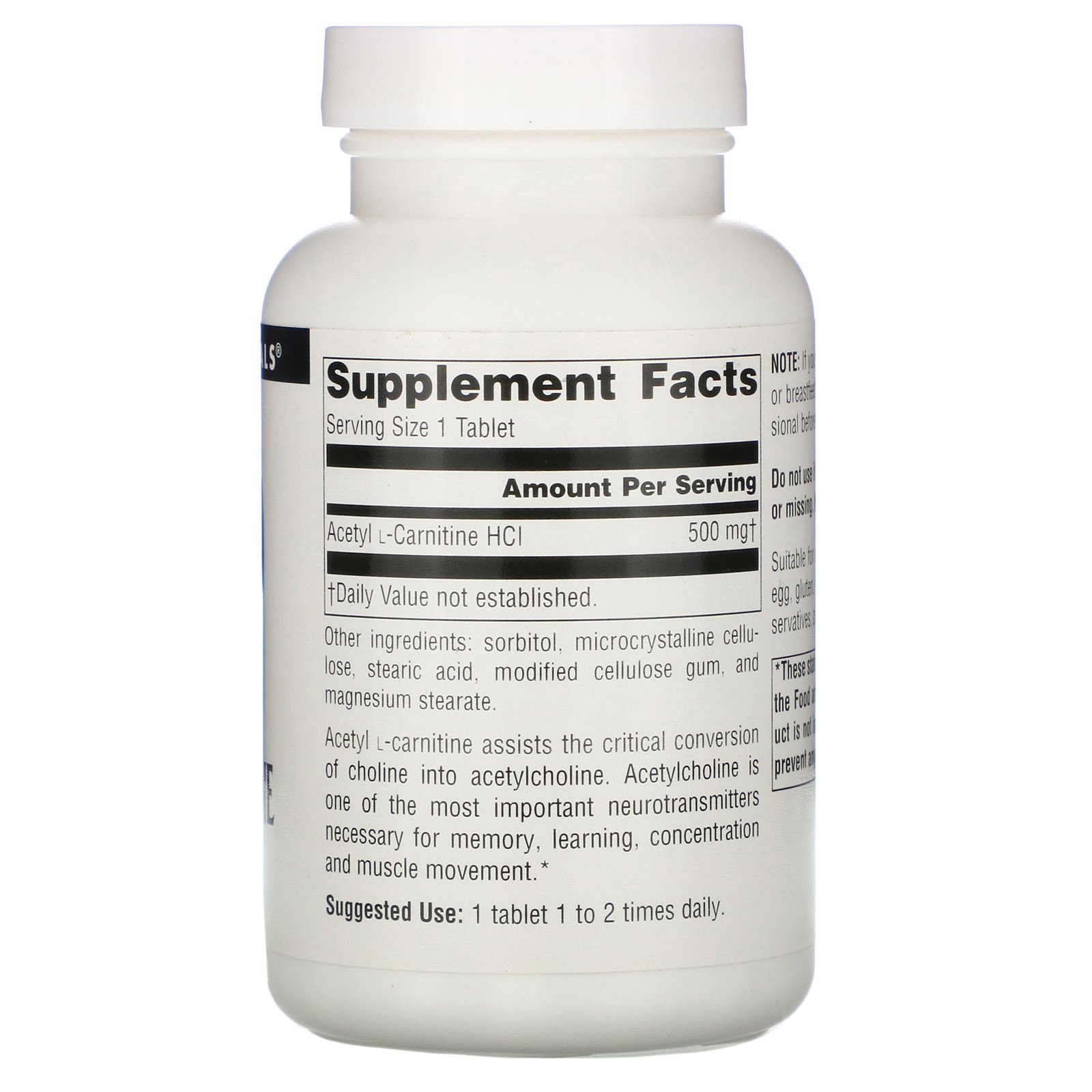 Source Naturals, Acetil L-Carnitina, 500 mg, 120 Comprimidos - Imagem 2