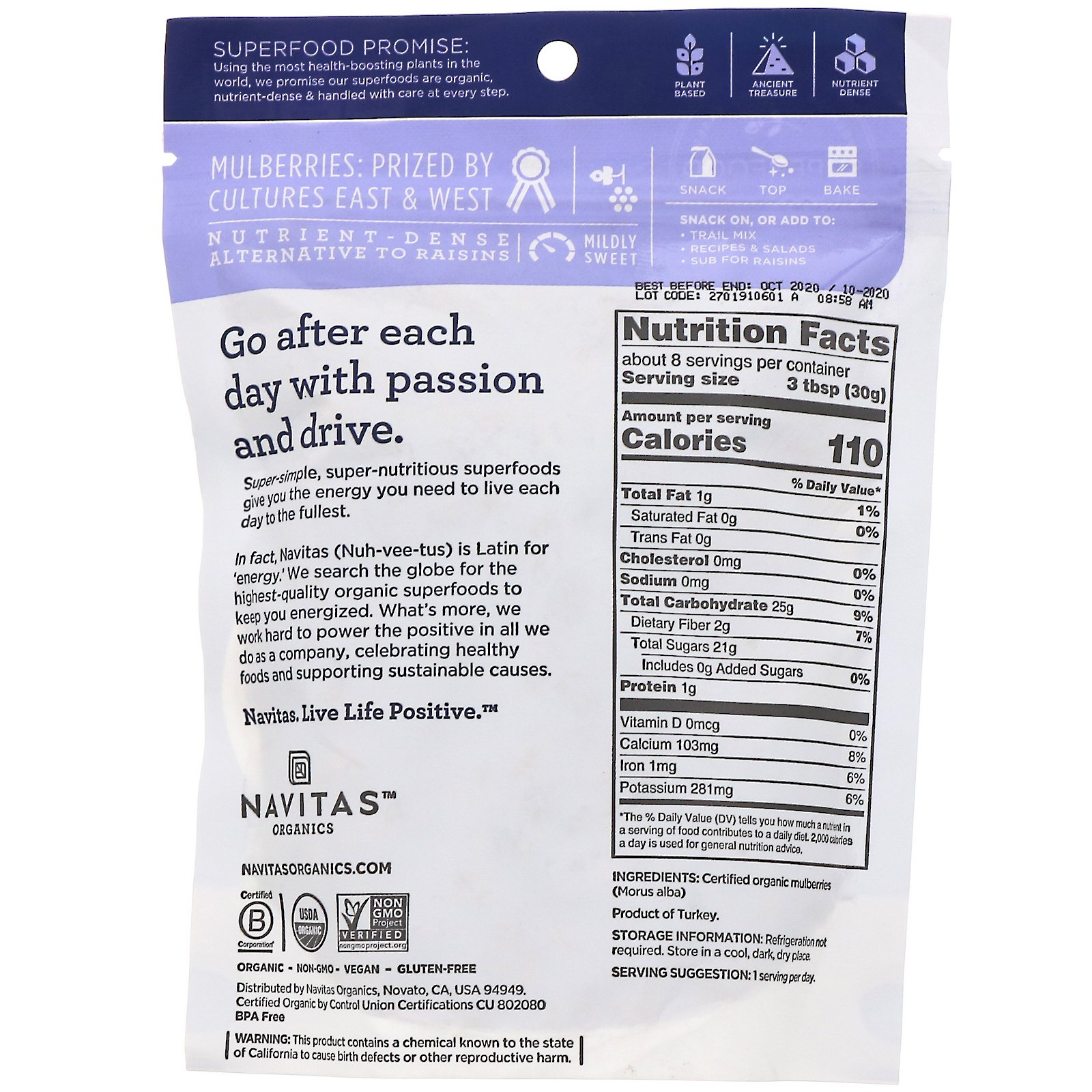Navitas Organics, Bagas de Amora Orgânica, 227 g (8 oz) - Imagem 2