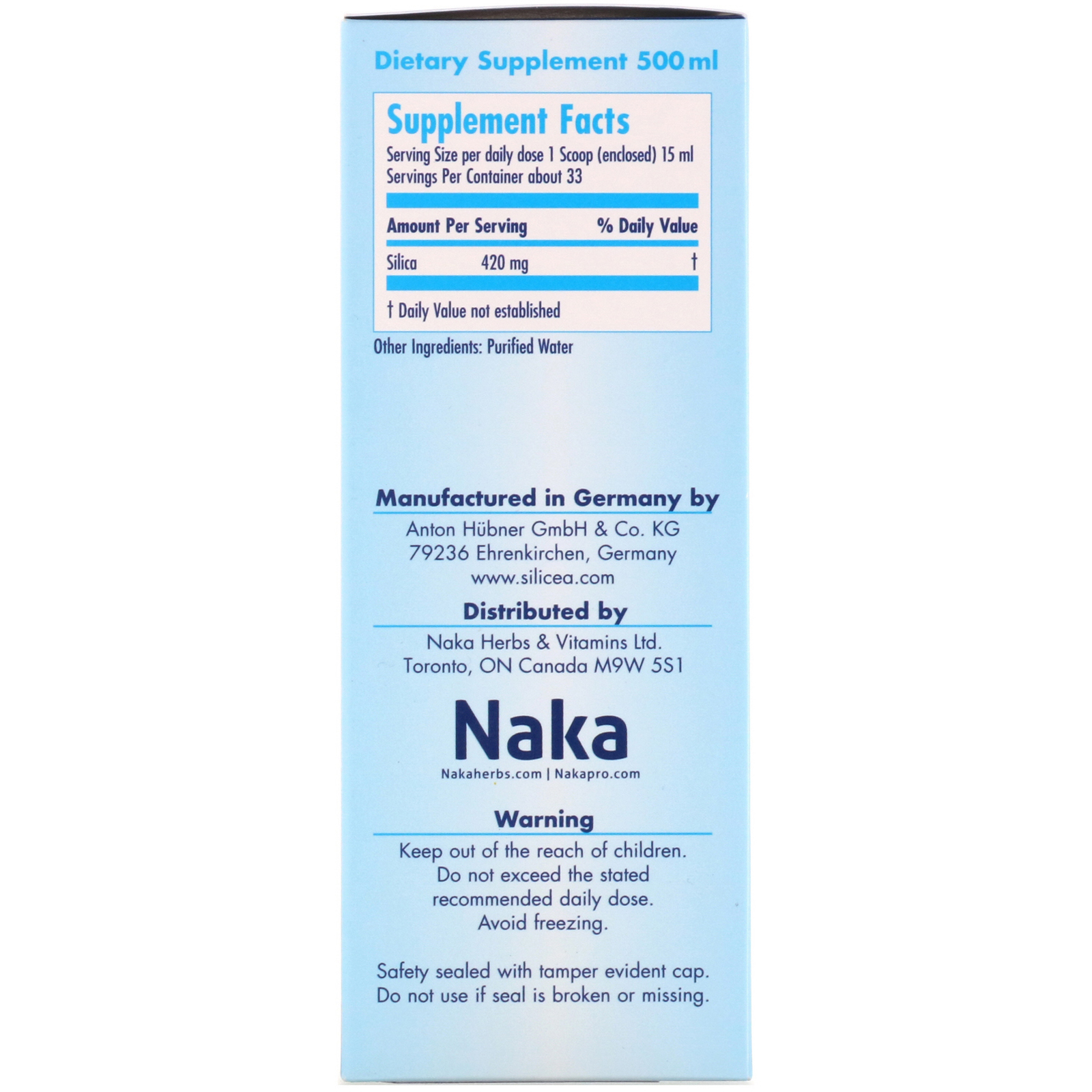 Naka Herbs & Vitamins Ltd, Hubner, Original Silica Gel, 500 ml (17 fl oz) - Imagem 2